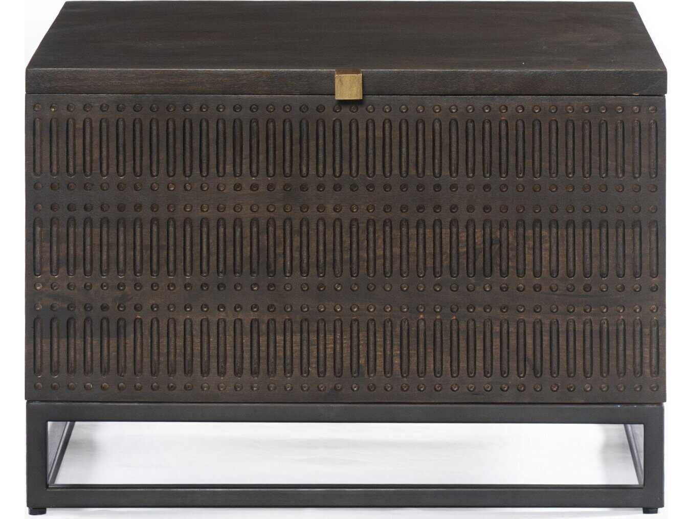 Four Hands Aiden Kelby Square Wood Gunmetal Carved Vintage Brown End Table