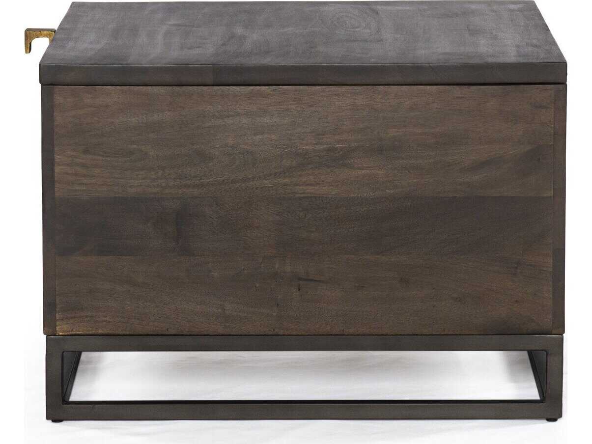 Four Hands Aiden Kelby Square Wood Gunmetal Carved Vintage Brown End Table