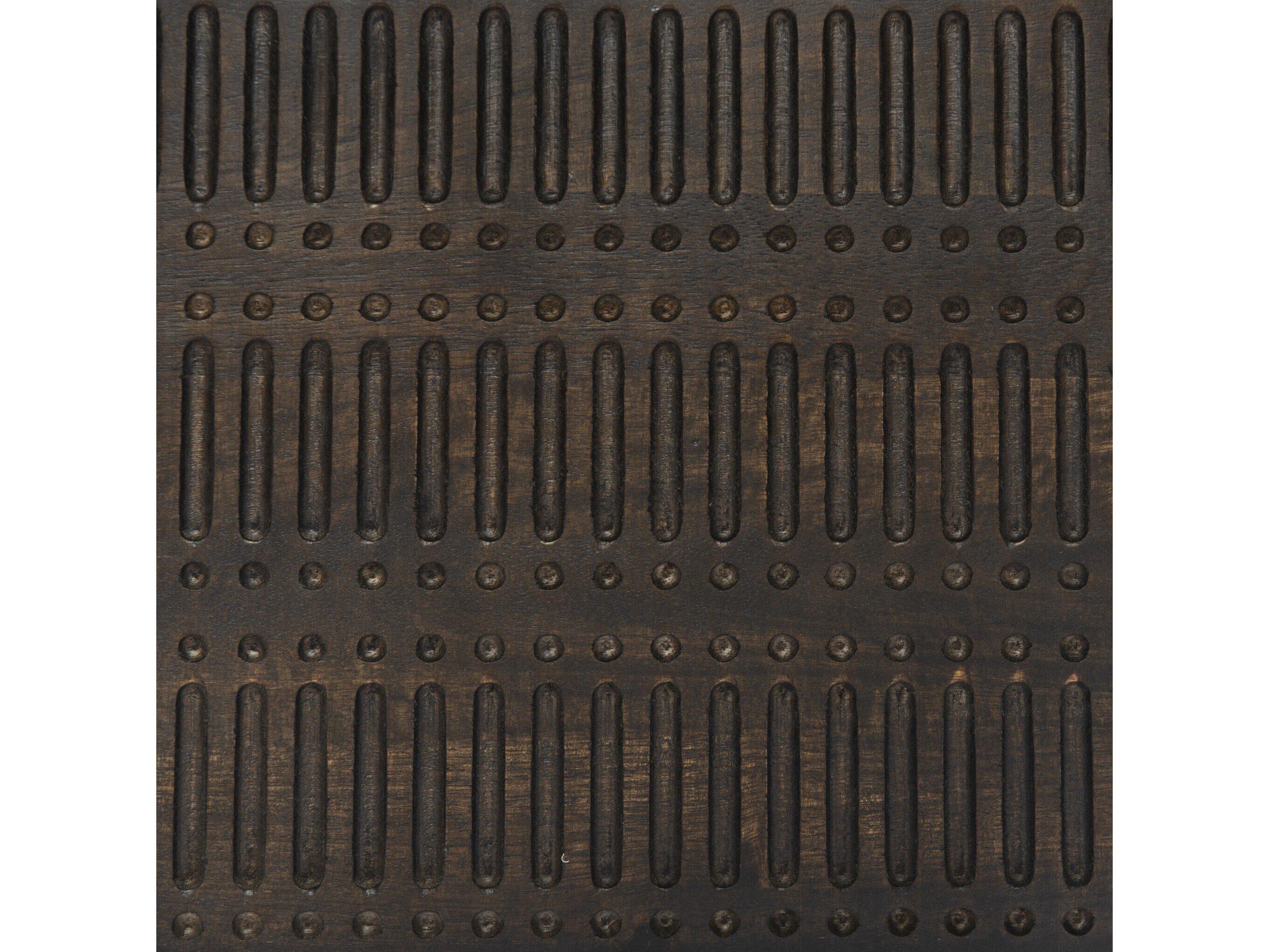 Four Hands Aiden Kelby Square Wood Gunmetal Carved Vintage Brown End Table