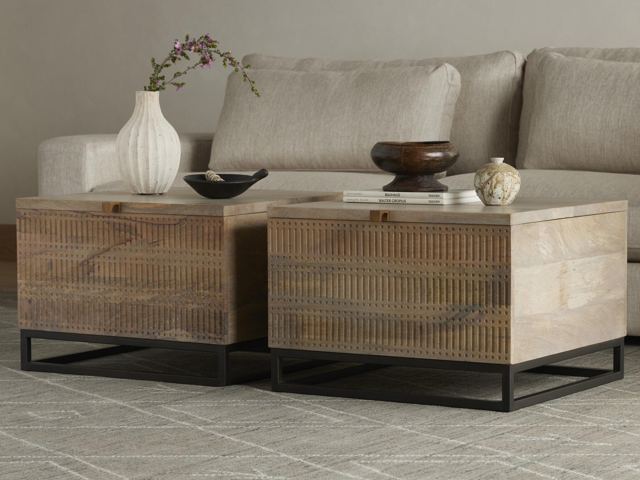 Four Hands Aiden Kelby Gunmetal Square Wood Storage Bunching Table