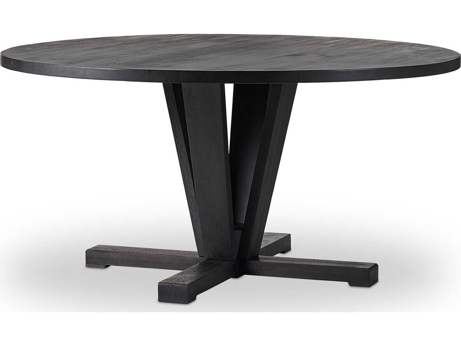 Four Hands Harmon Cobain Round Wood Flint Black Dining Table