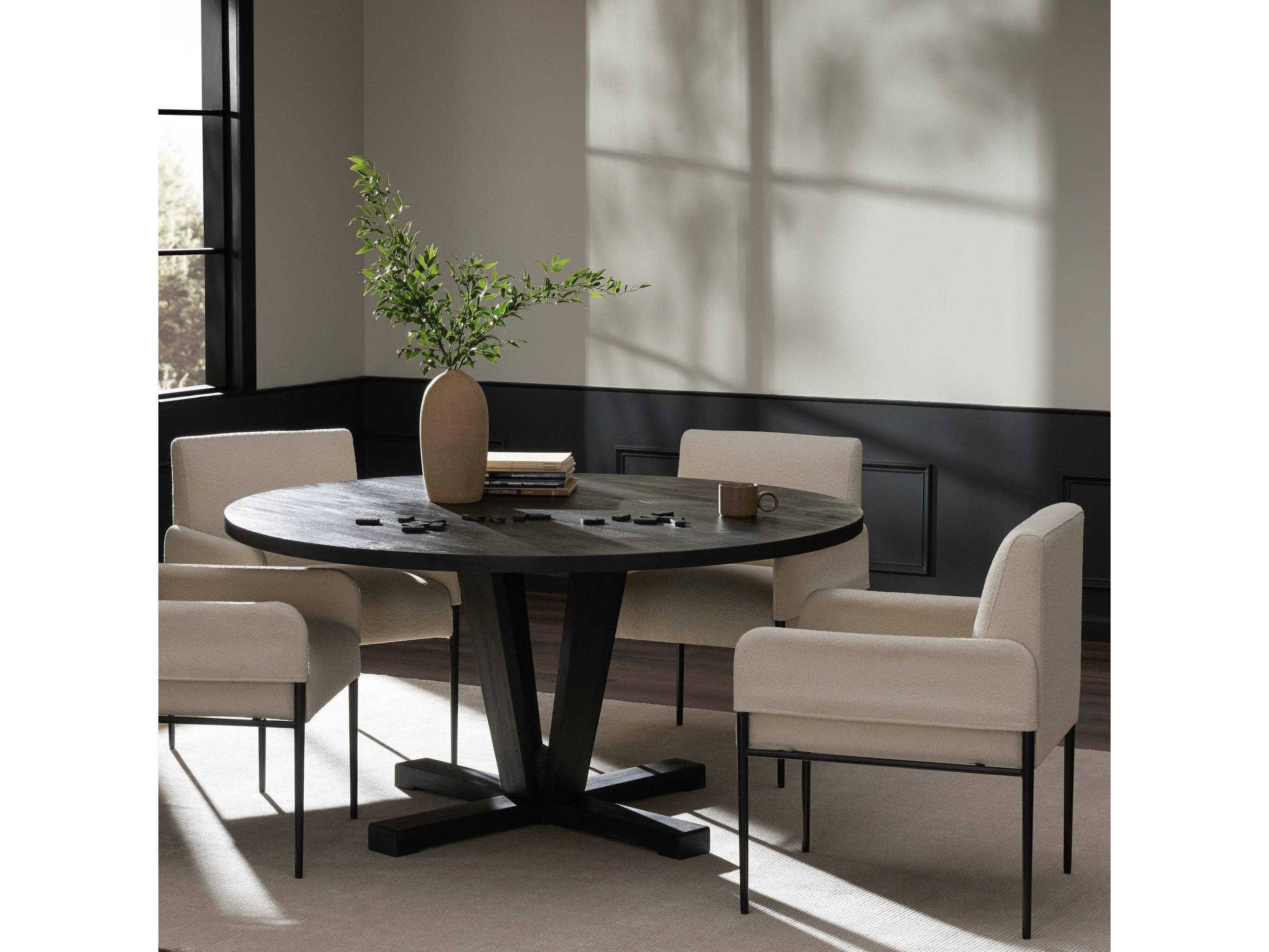 Four Hands Harmon Cobain Round Wood Flint Black Dining Table