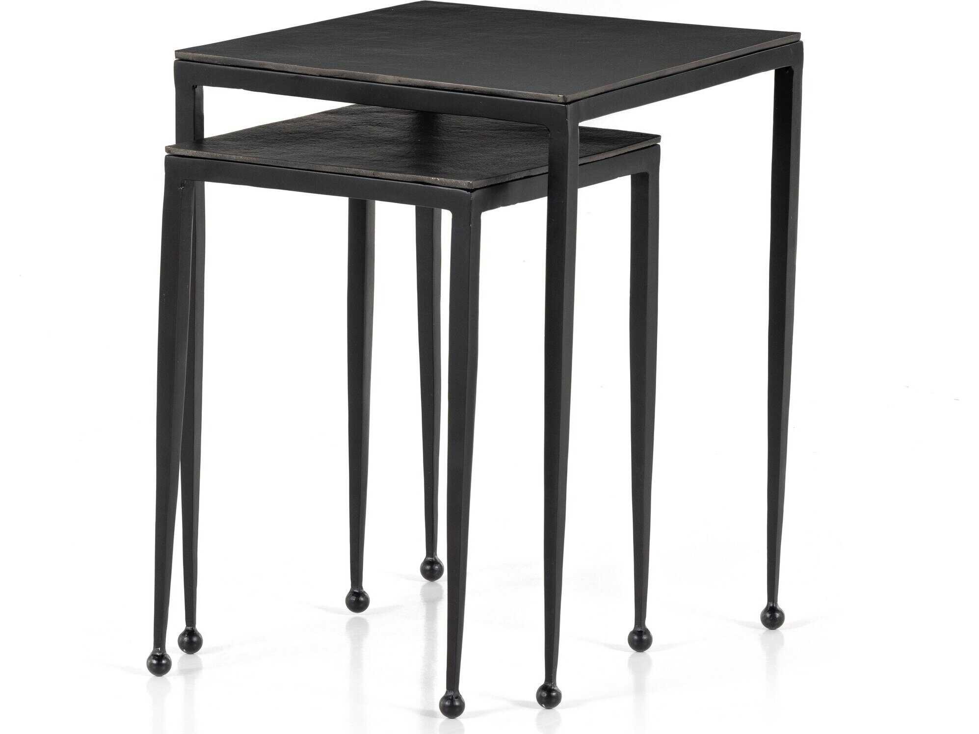 Four Hands Marlow Dalston Nesting Square Metal Iron Matte Black Raw End Tables