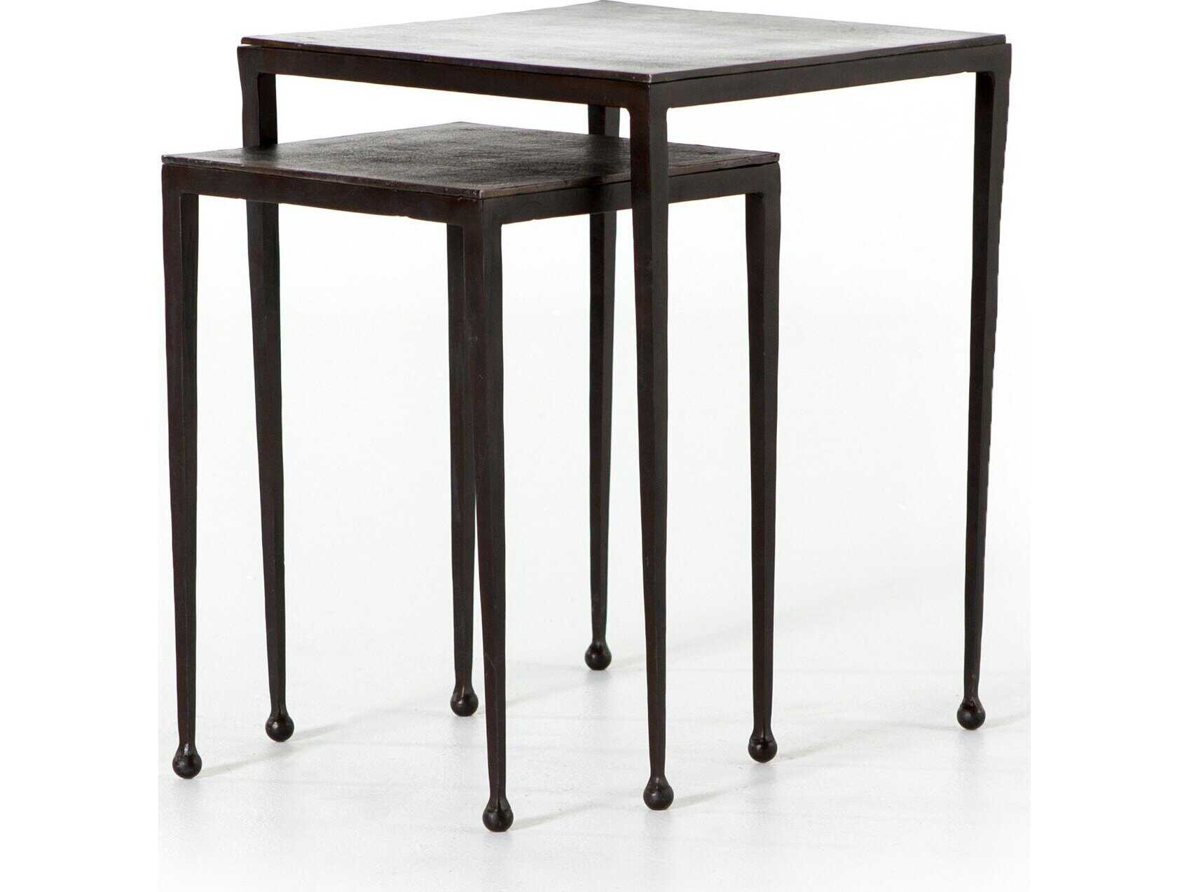 Four Hands Marlow Dalston Nesting Square Metal Antique Brown Rust End Tables