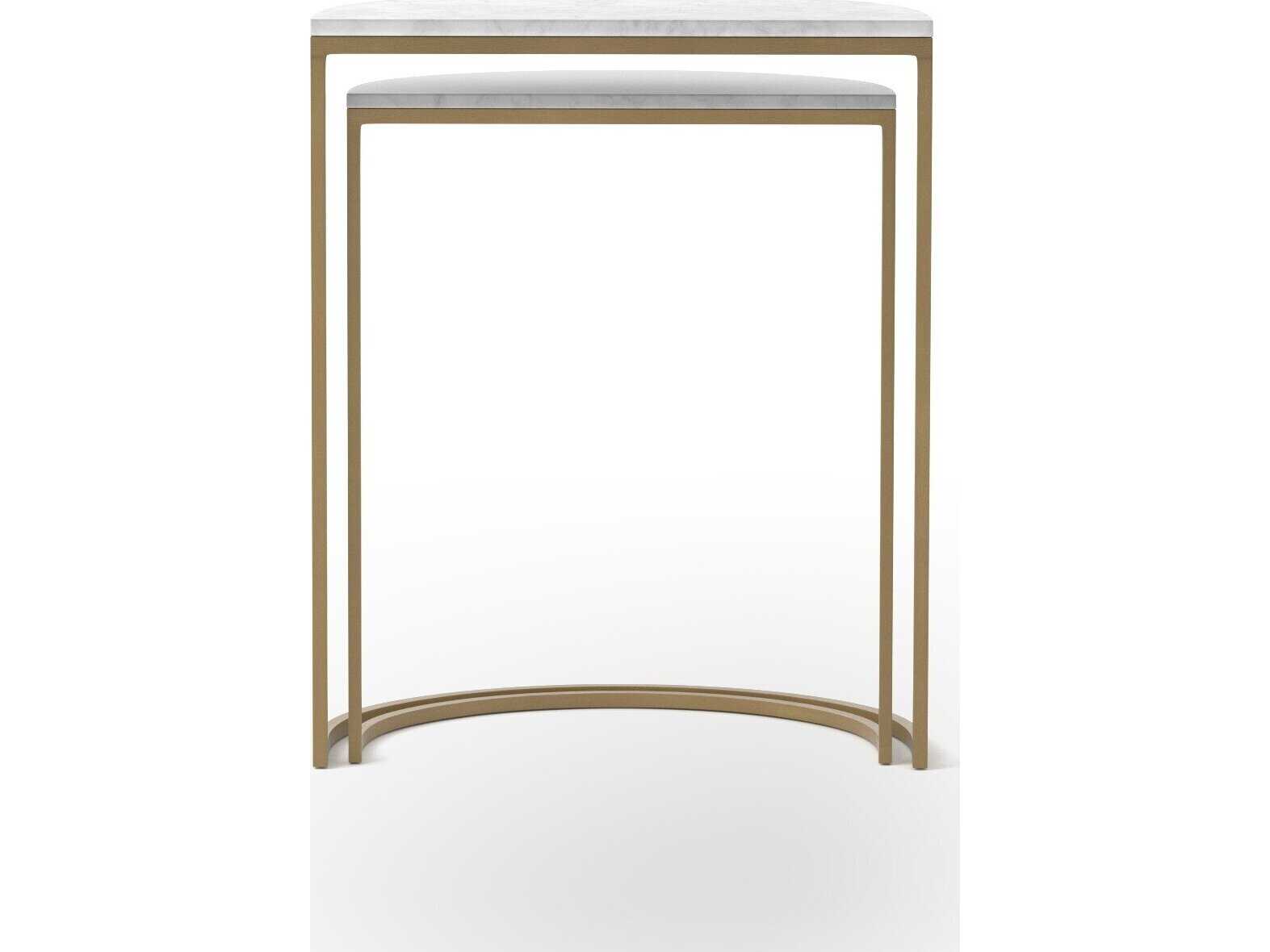 Four Hands Marlow Ane Nesting Iron Matte Brass Polished White Marble End Tables