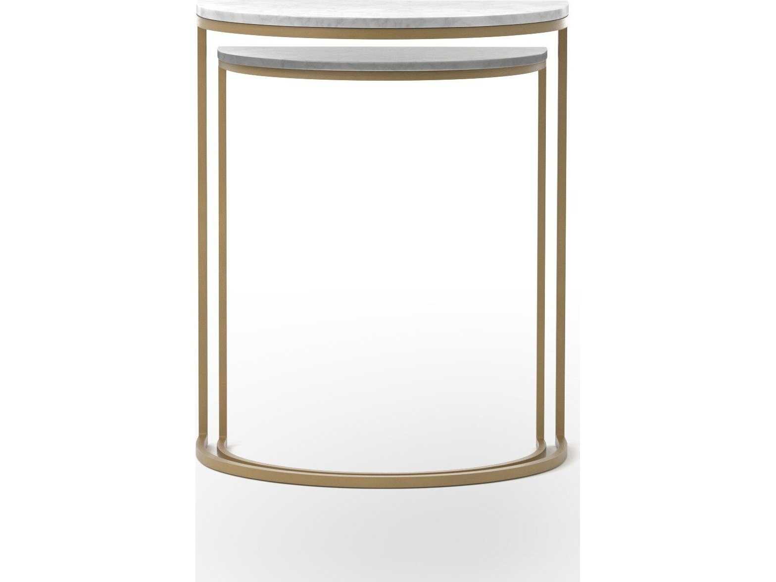 Four Hands Marlow Ane Nesting Iron Matte Brass Polished White Marble End Tables