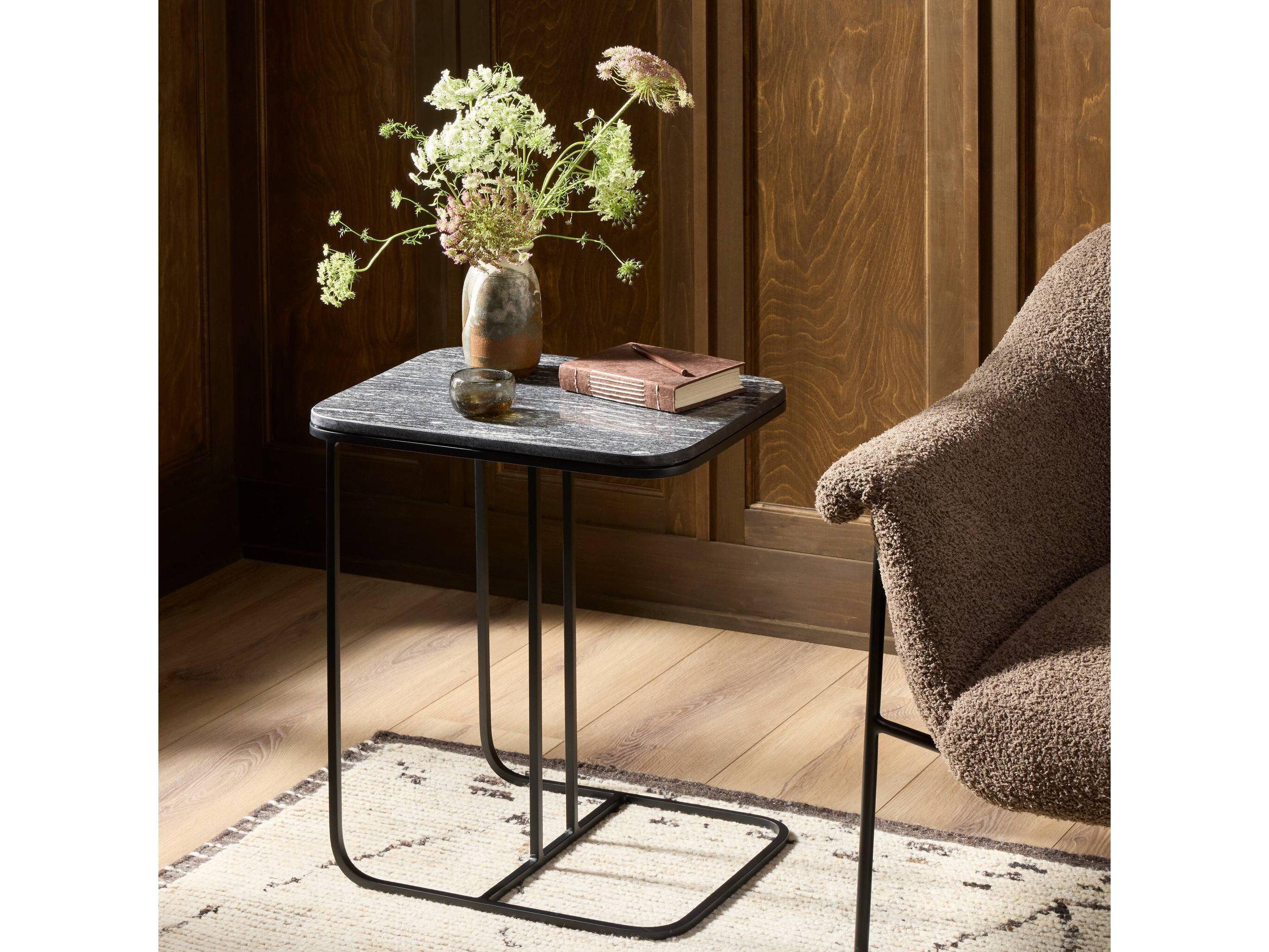 Four Hands Marlow Adalley Polished Black Marble Rectangular Marble C Table