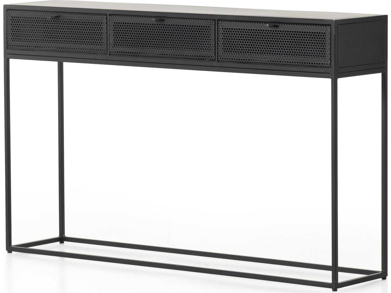 Four Hands Rockwell Hendrick Rectangular Metal Black Perforated Console Table