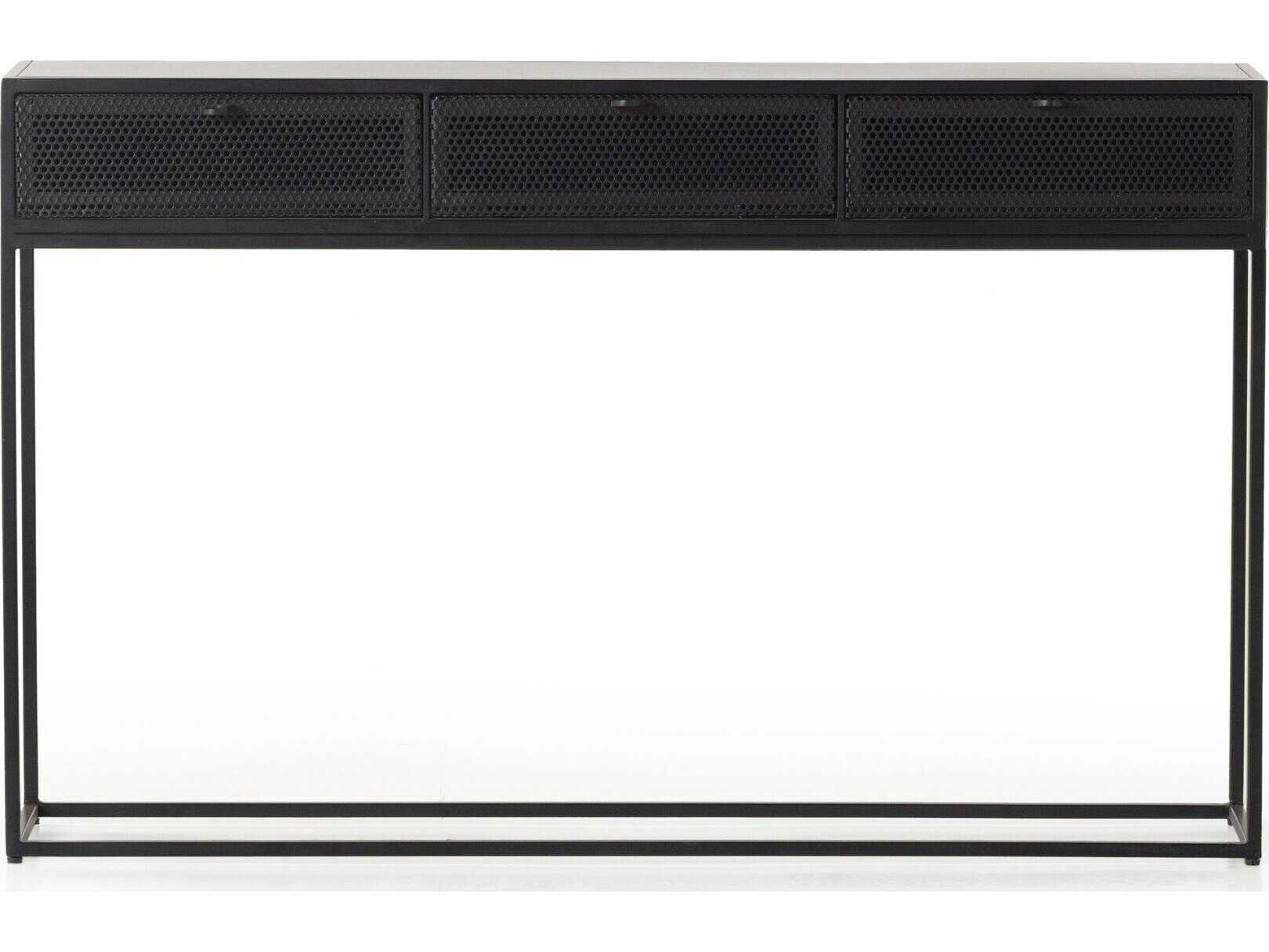 Four Hands Rockwell Hendrick Rectangular Metal Black Perforated Console Table