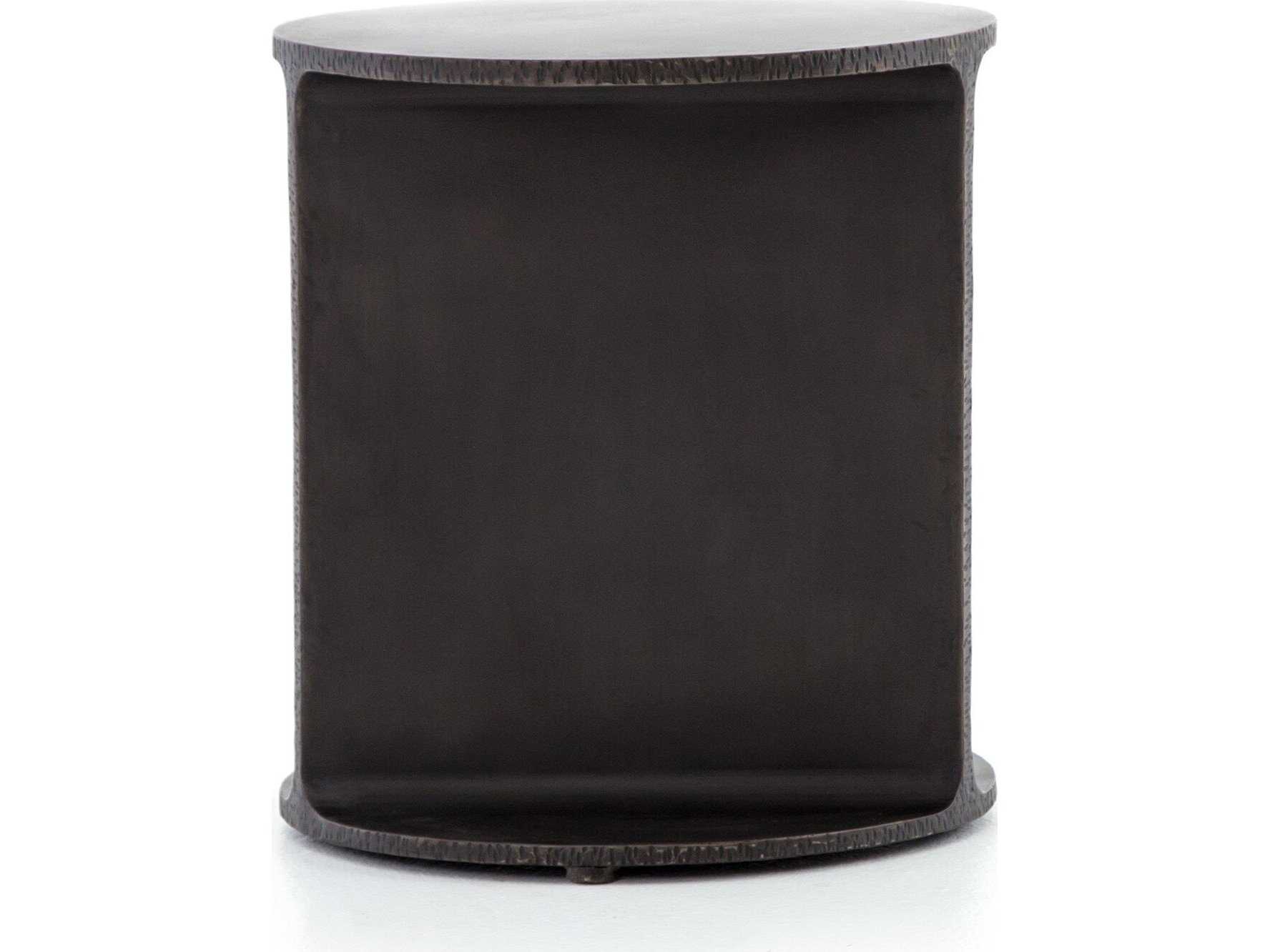 Four Hands Theory Griffon Round Metal Rustic Fossil End Table