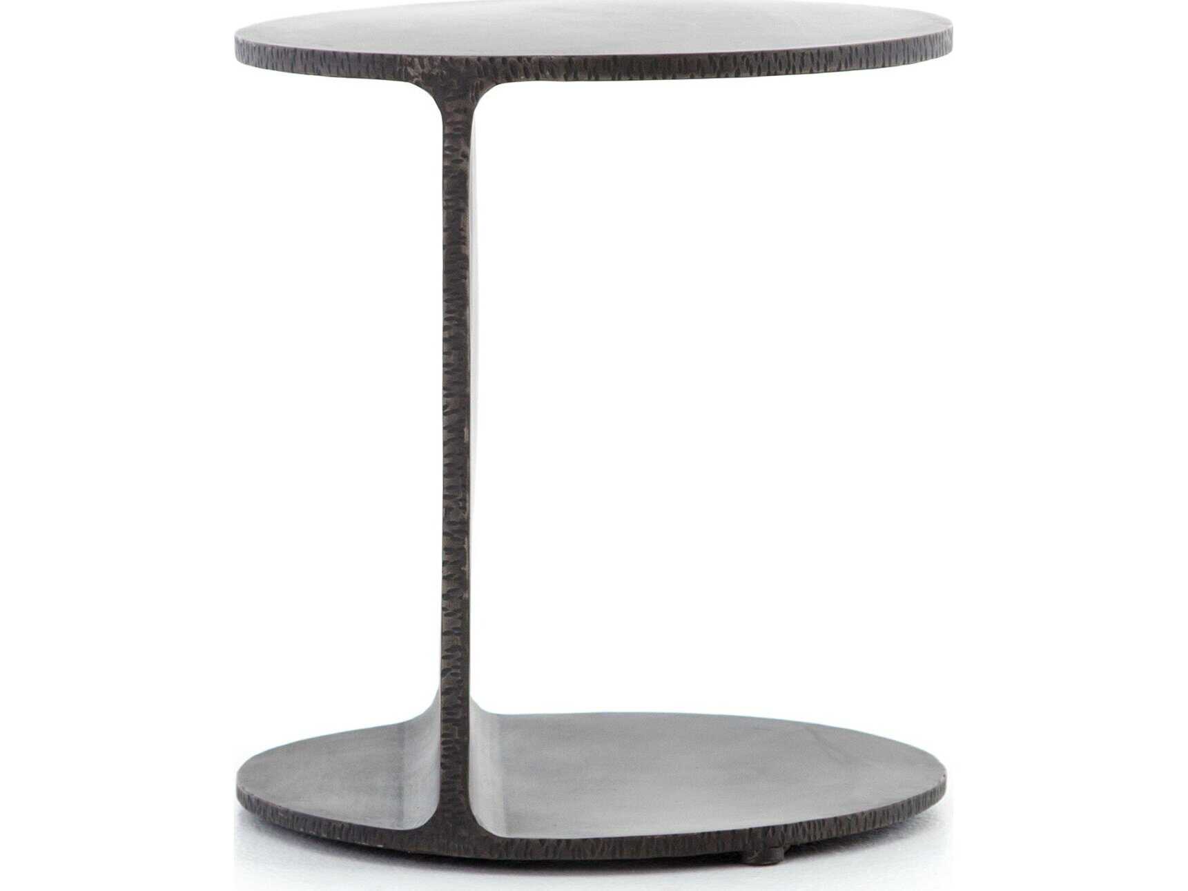 Four Hands Theory Griffon Round Metal Rustic Fossil End Table
