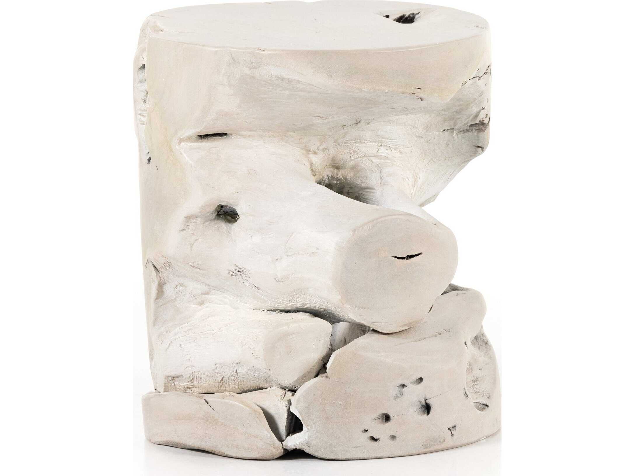 Four Hands Grass Roots Ivory Teak Accent Stool