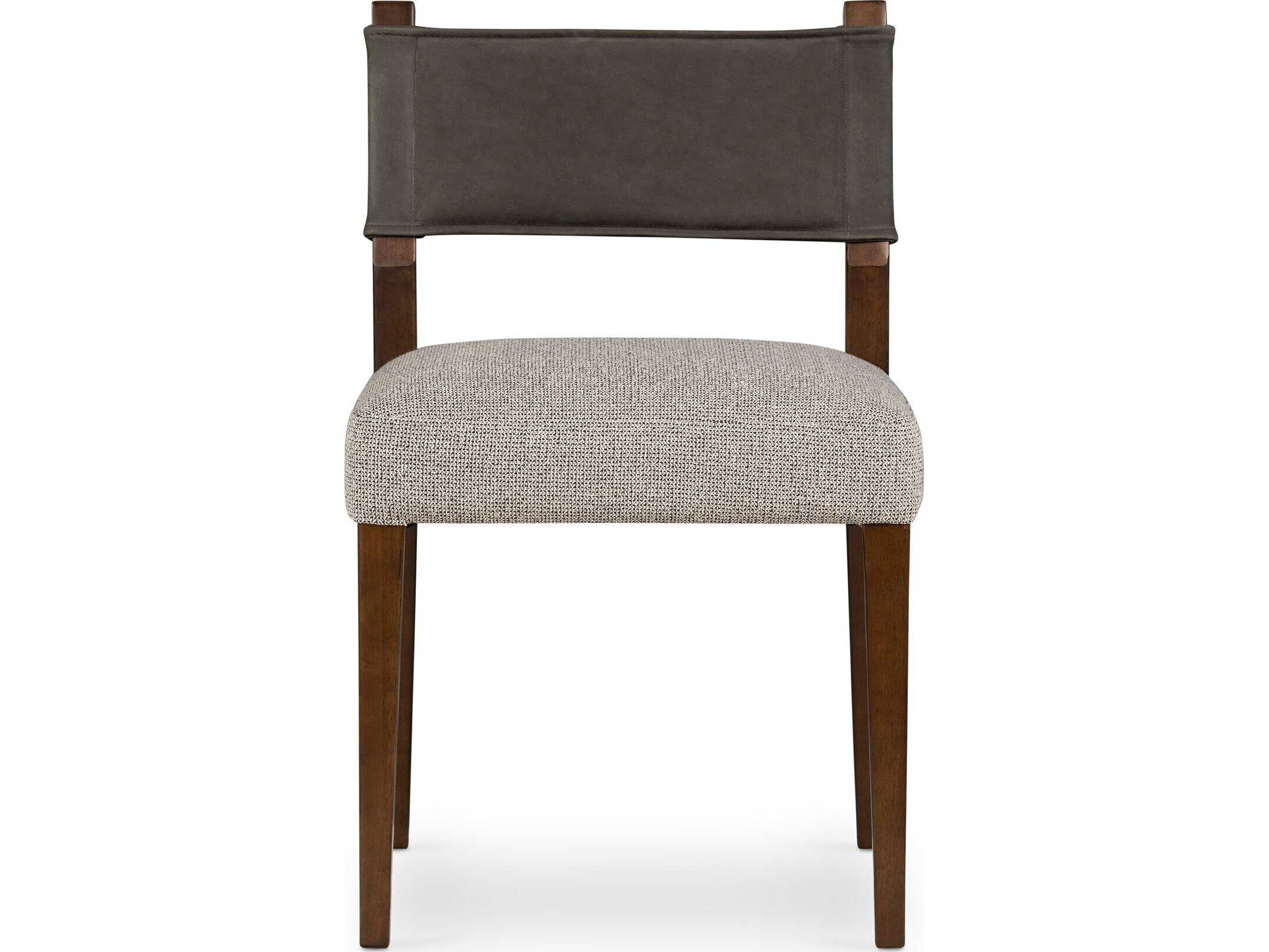 Four Hands Berman Ferris Leather Parrawood Gray Upholstered Side Dining Chair