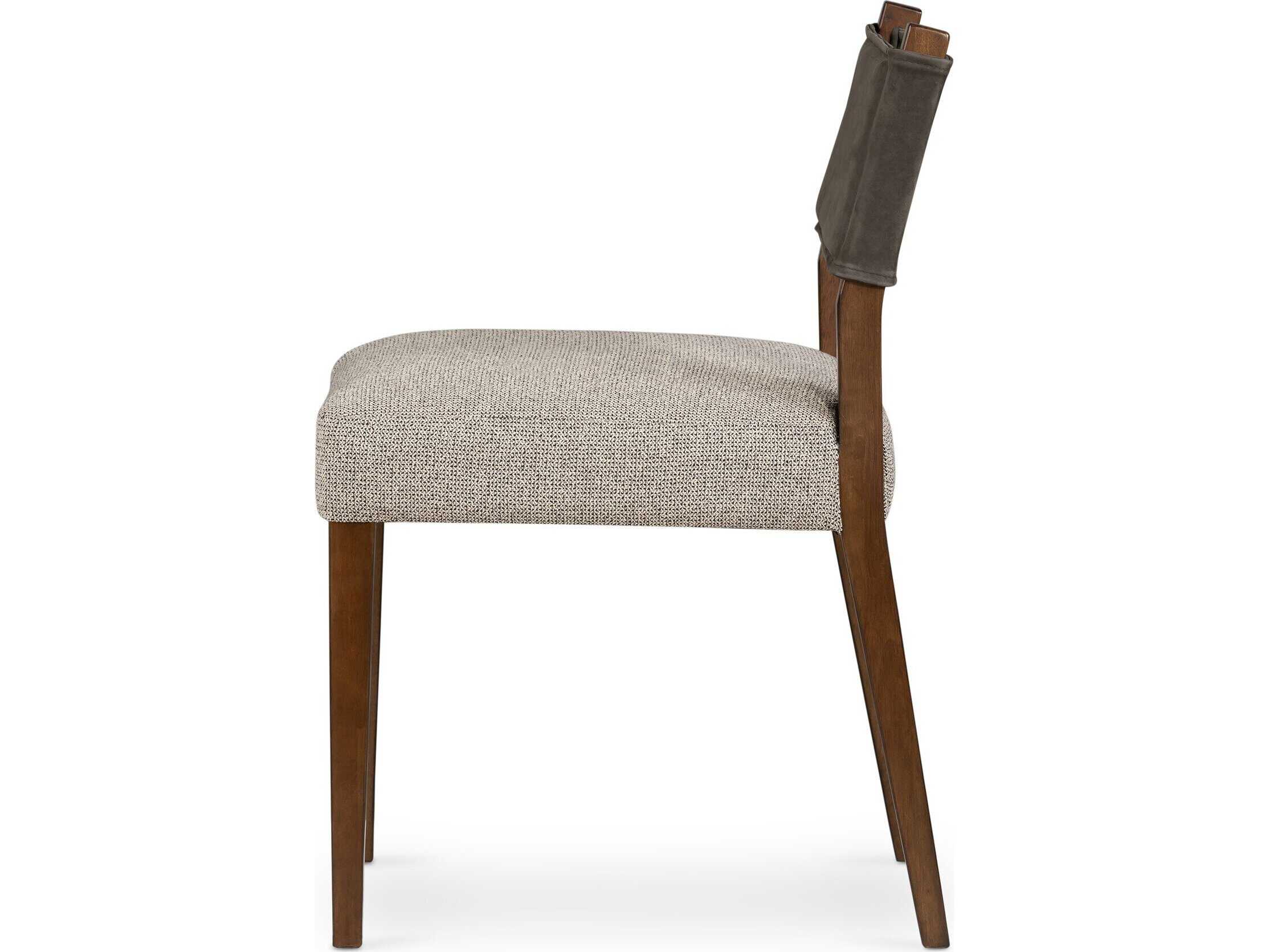 Four Hands Berman Ferris Leather Parrawood Gray Upholstered Side Dining Chair