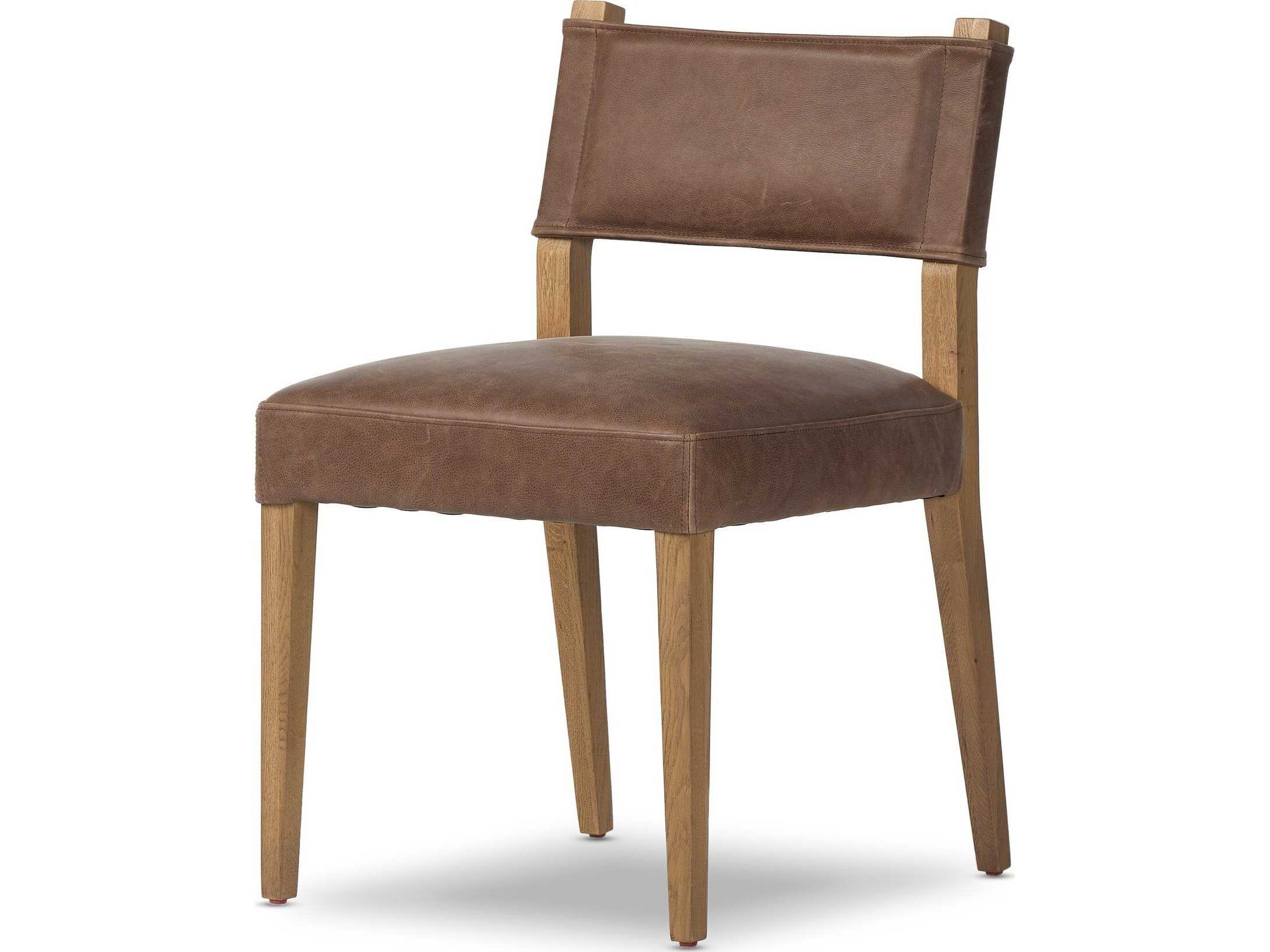 Four Hands Berman Ferris Oak Wood Brown Leather Armless Dining Chair