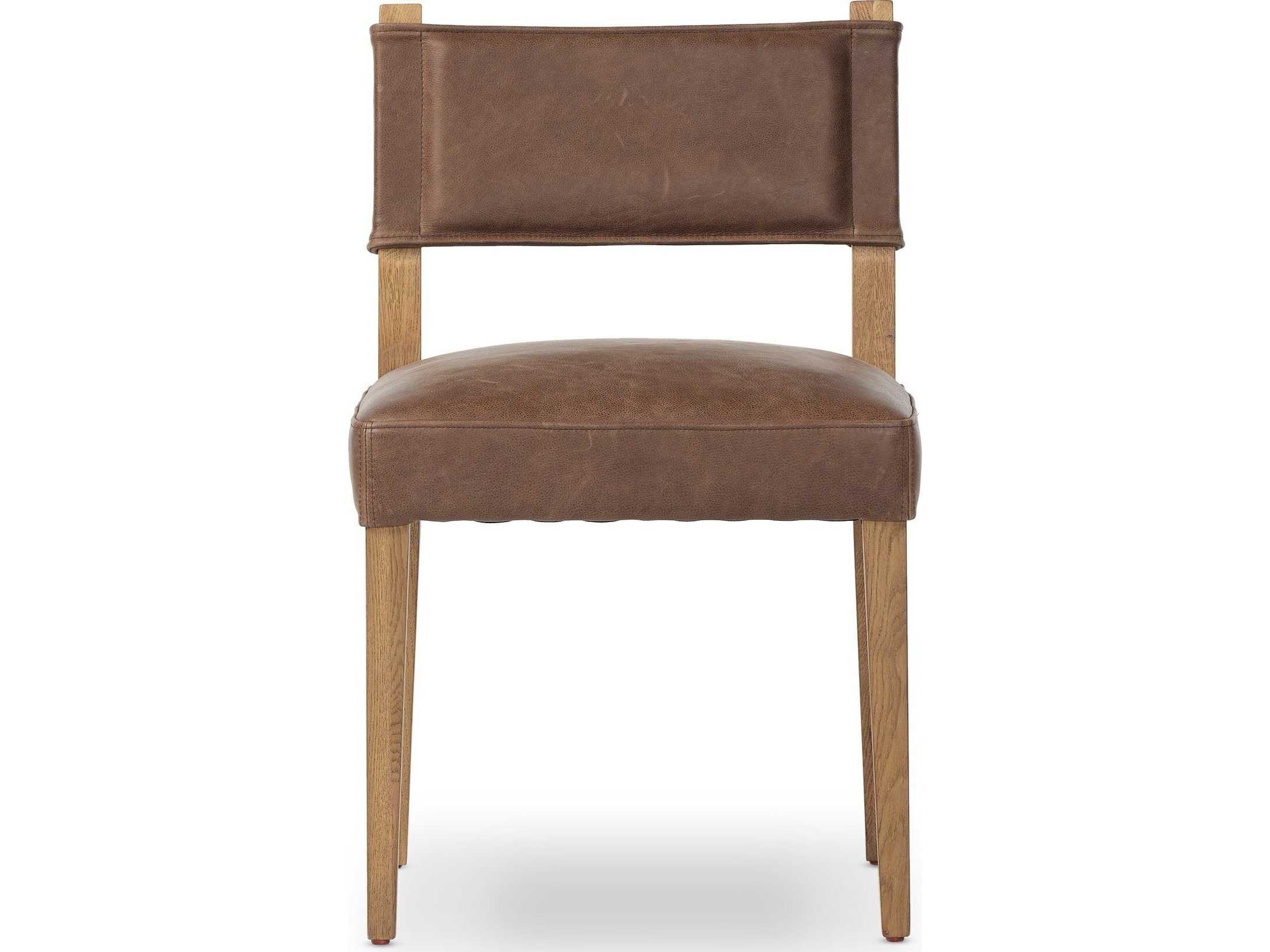 Four Hands Berman Ferris Oak Wood Brown Leather Armless Dining Chair