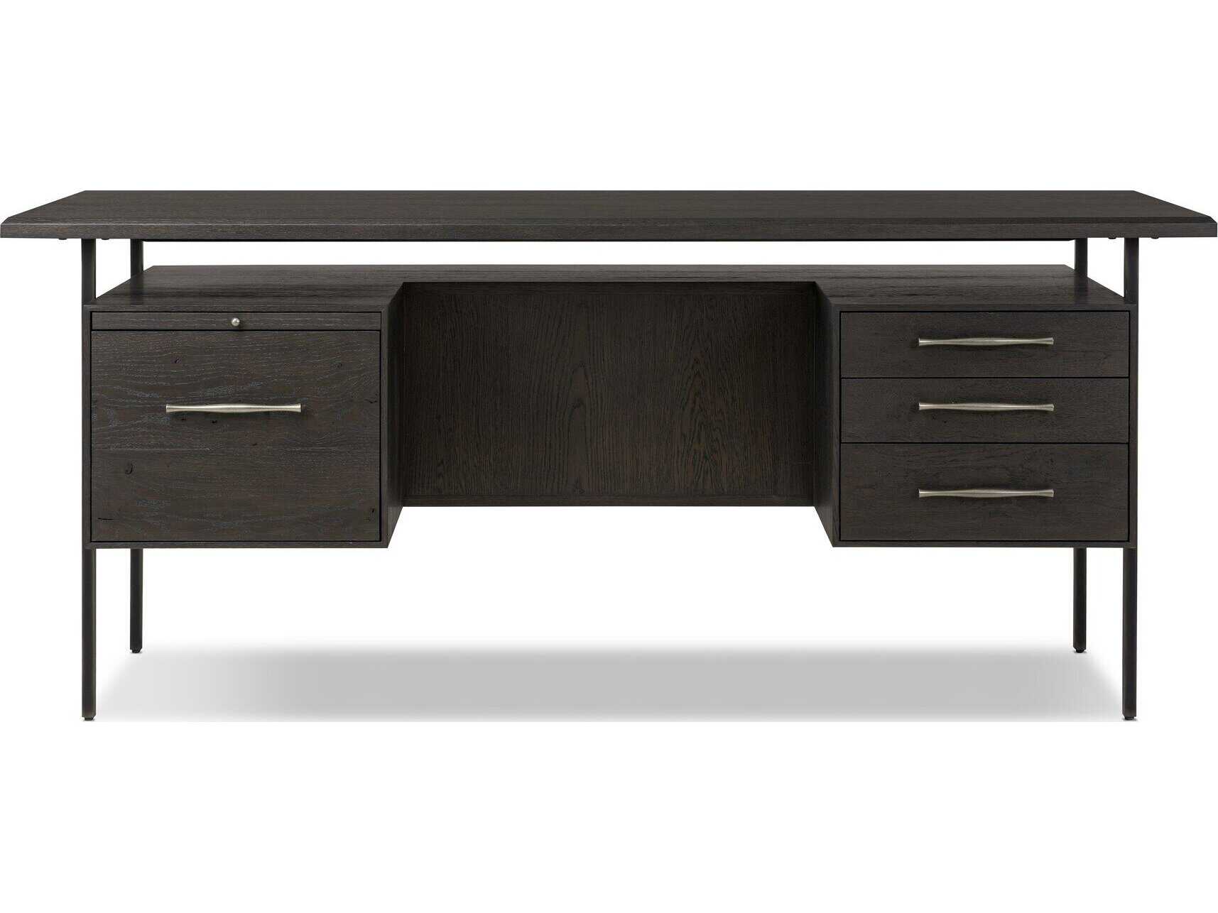 Four Hands Bina Lauren Charcoal Oak Resawn Veneer Oak Wood Desk