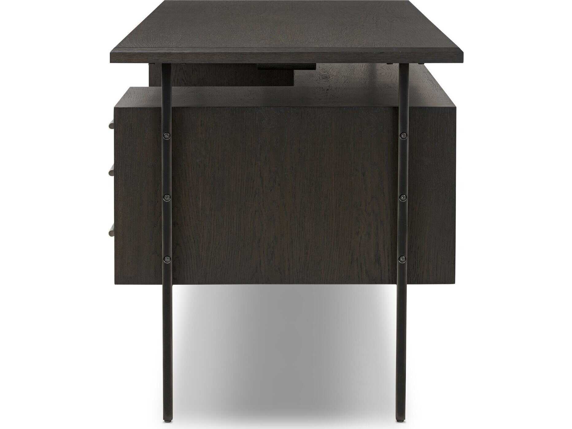 Four Hands Bina Lauren Charcoal Oak Resawn Veneer Oak Wood Desk
