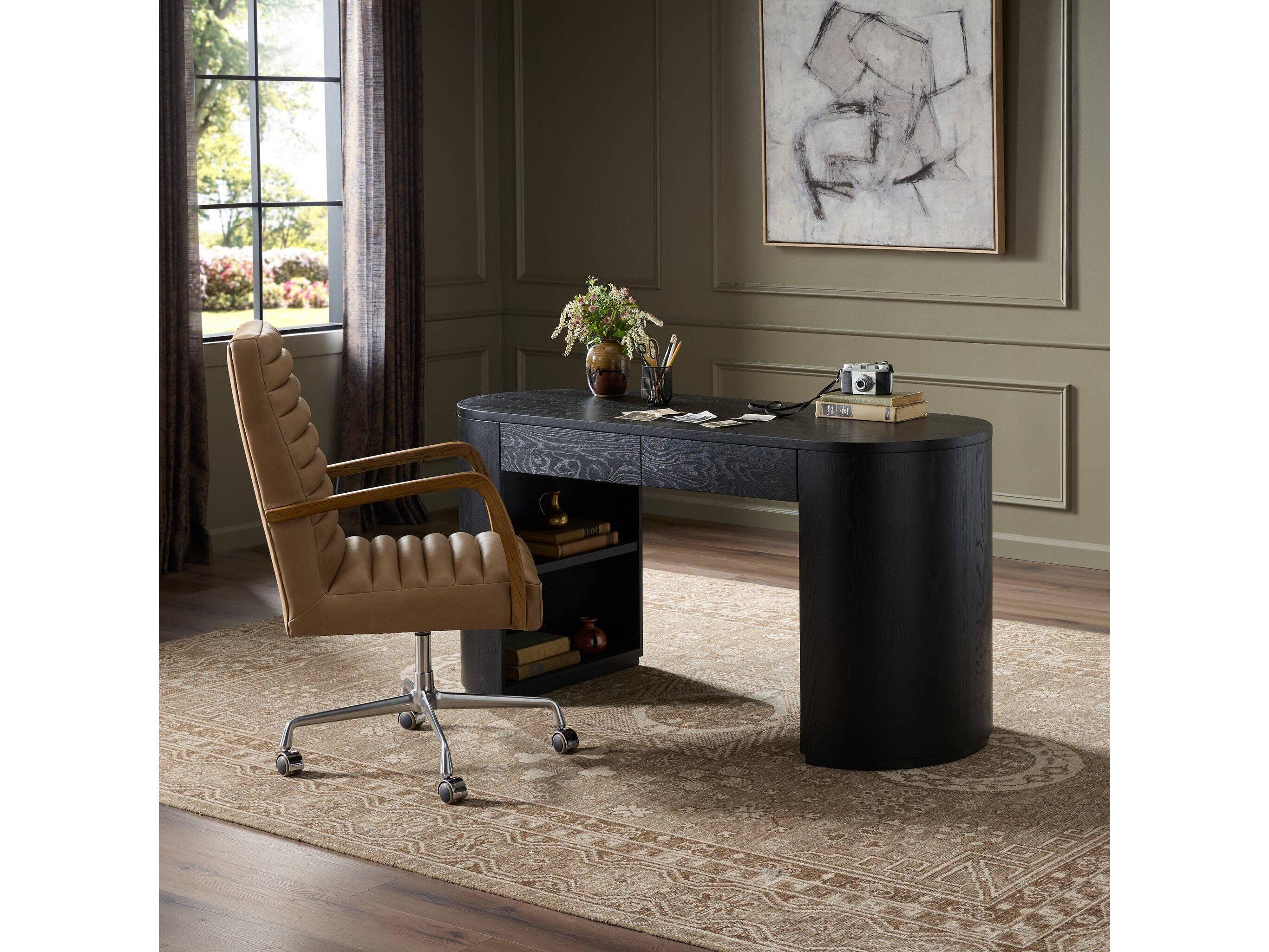 Four Hands Filmore Pilar Brushed Ebony Oak Veneer Black Wood Computer Desk