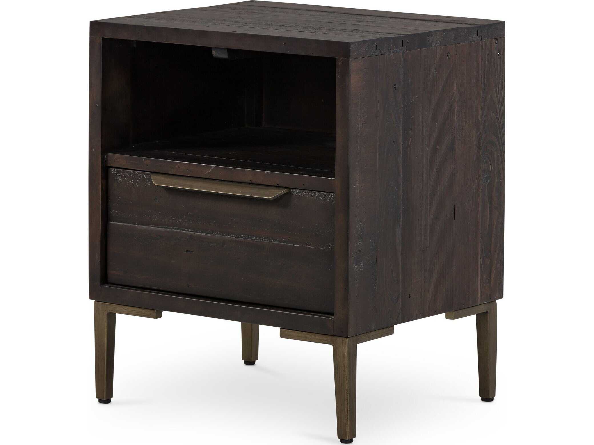 Four Hands Wyeth 1-Drawer Black Pine Wood Nightstand
