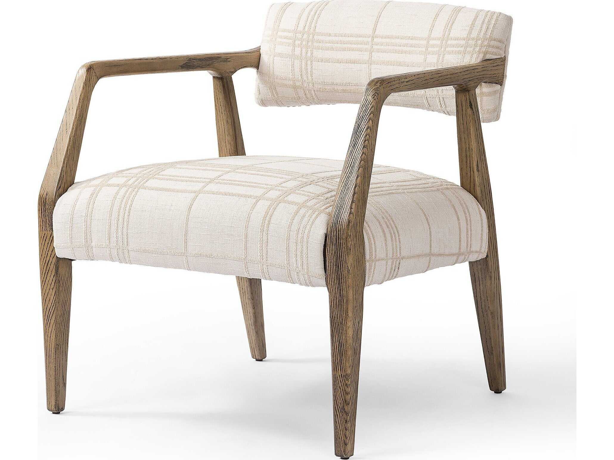 Four Hands Abbott Tyler Oak Wood Beige Upholstered Arm Dining Chair