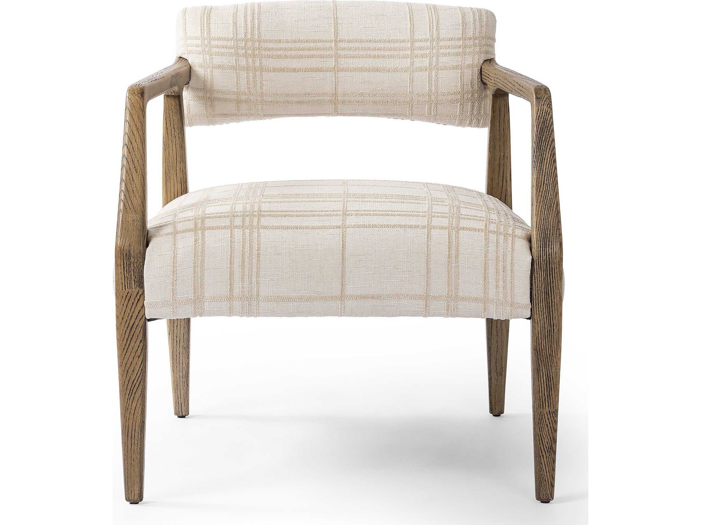 Four Hands Abbott Tyler Oak Wood Beige Upholstered Arm Dining Chair