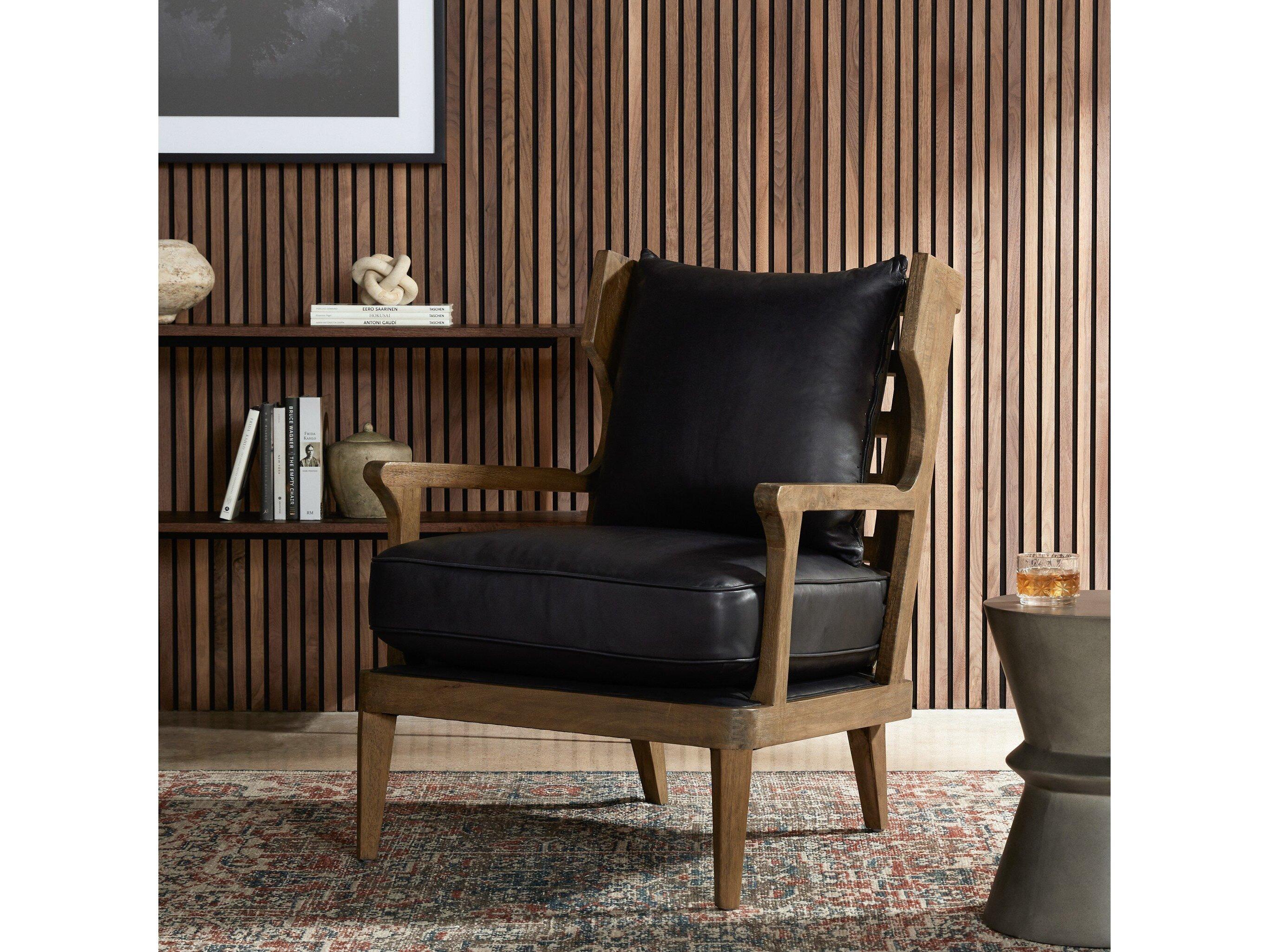 Four Hands Westgate Lennon Heirloom Black Leather Accent Chair