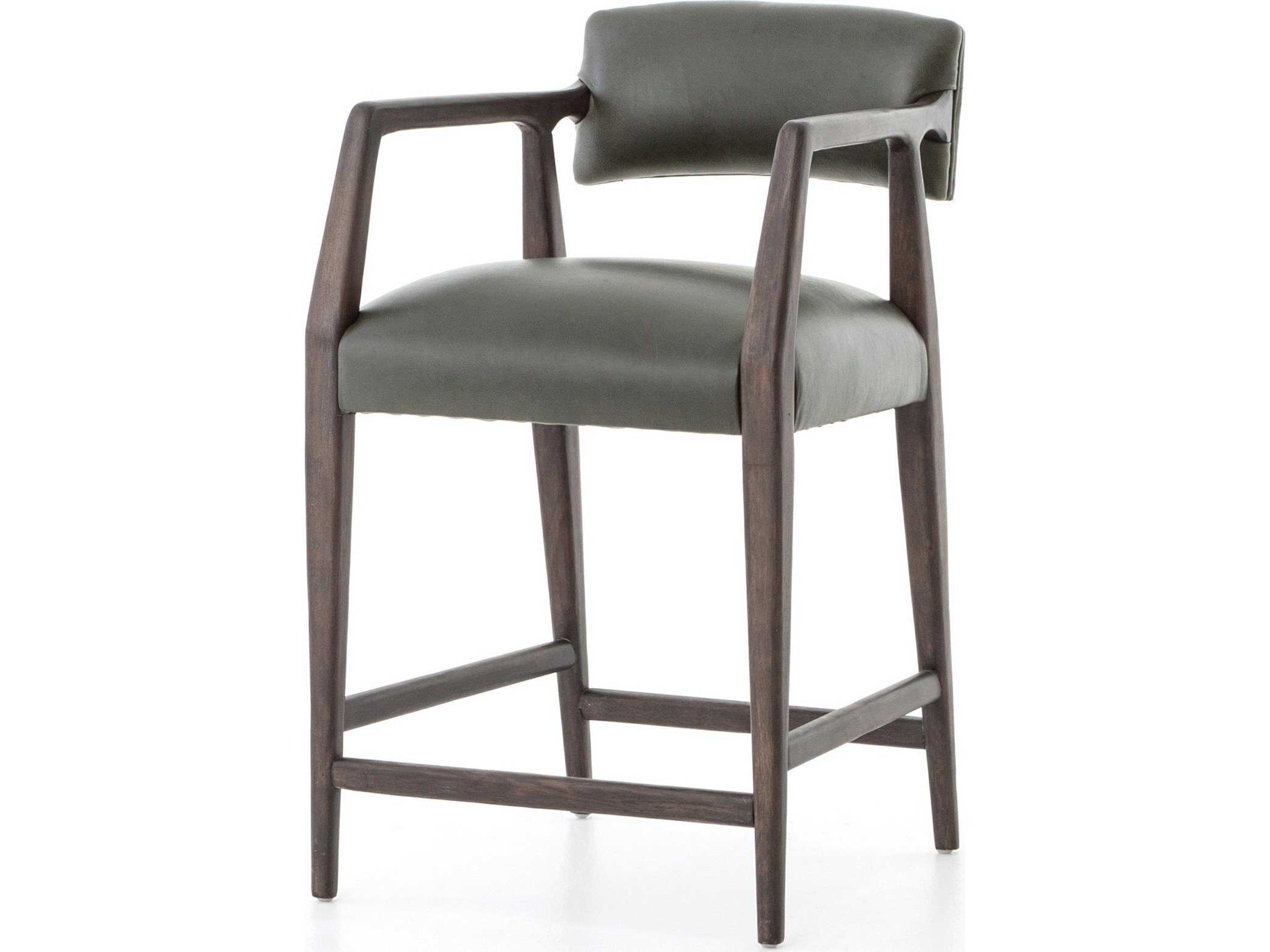 Four Hands Abbott Tyler Leather Chaps Ebony Burnt Nettlewood Counter Stool