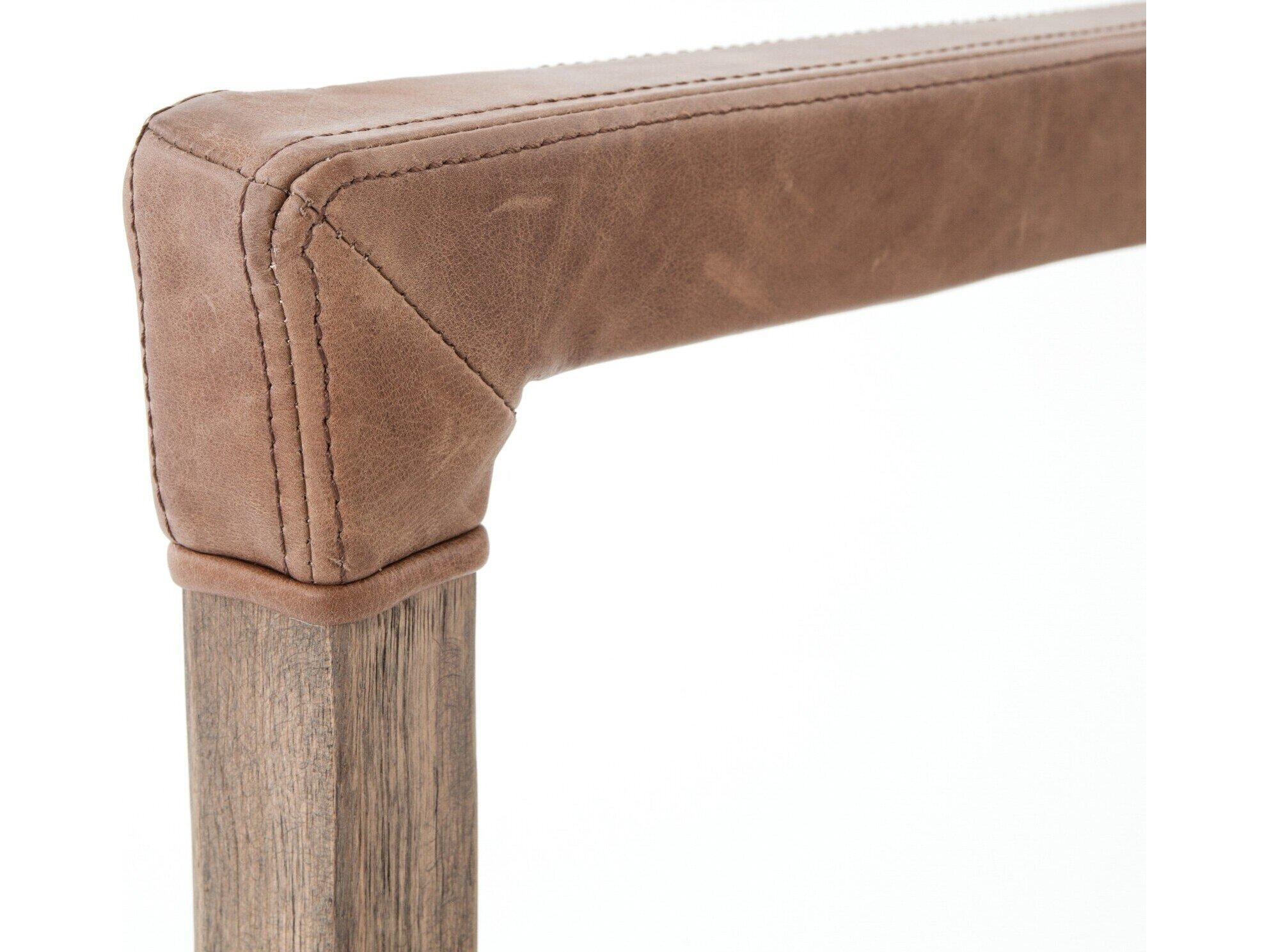 Four Hands Abbott Reuben Leather Solid Wood White Upholstered Arm Dining Chair