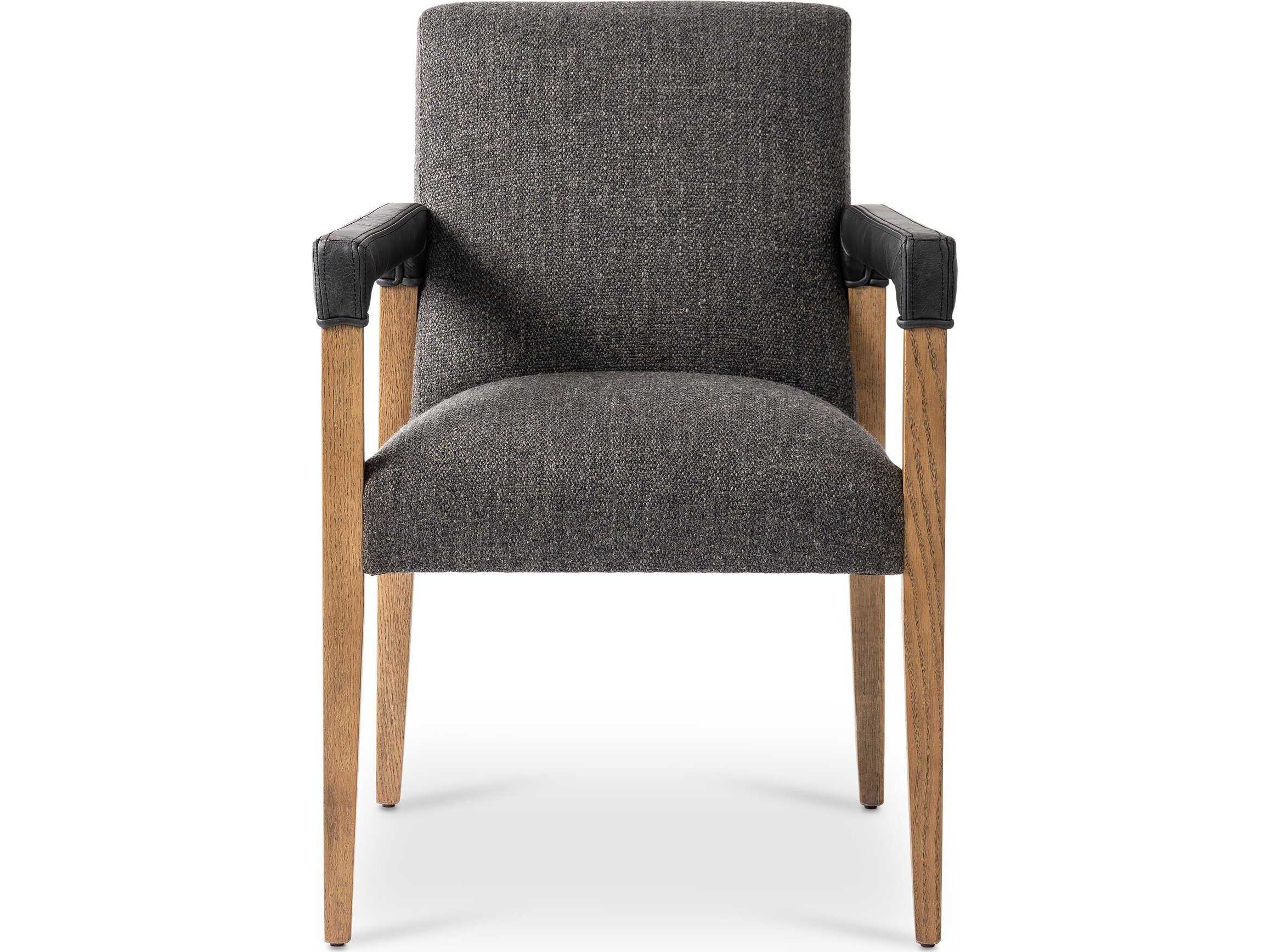 Four Hands Abbott Reuben Oak Wood Gray Upholstered Arm Dining Chair