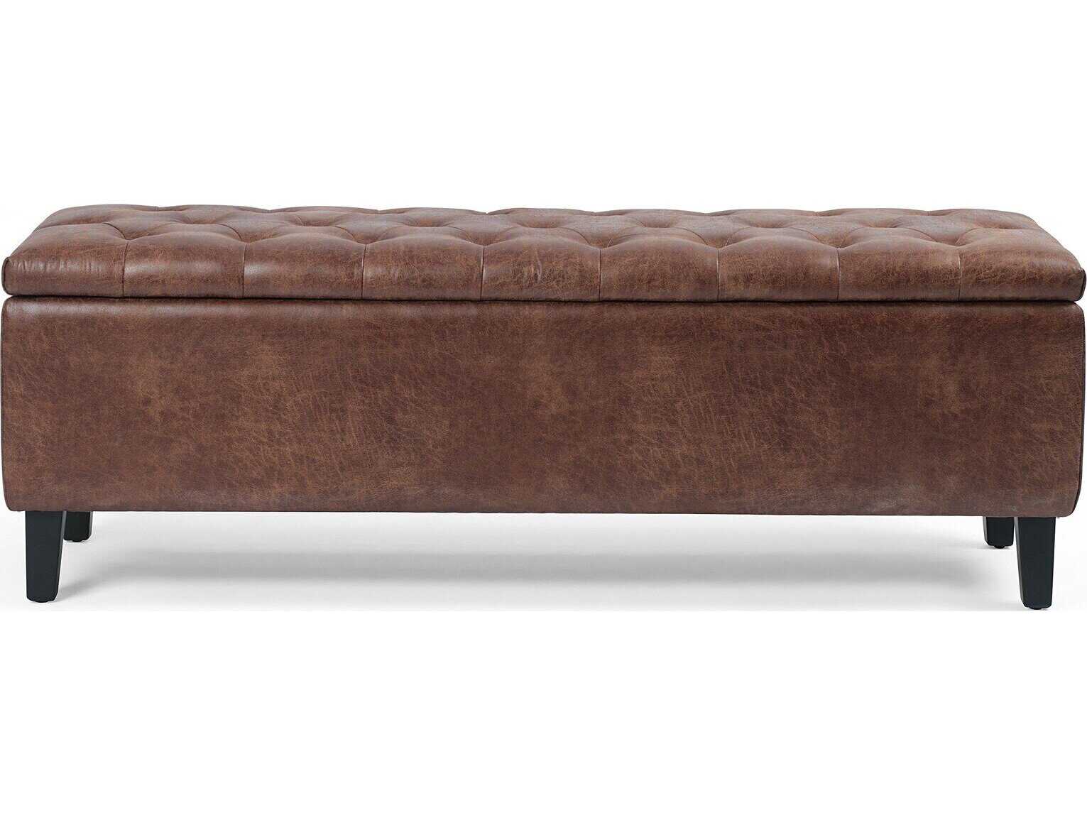 Four Hands Easton Vintage Tobacco Black Brown Leather Accent Bench