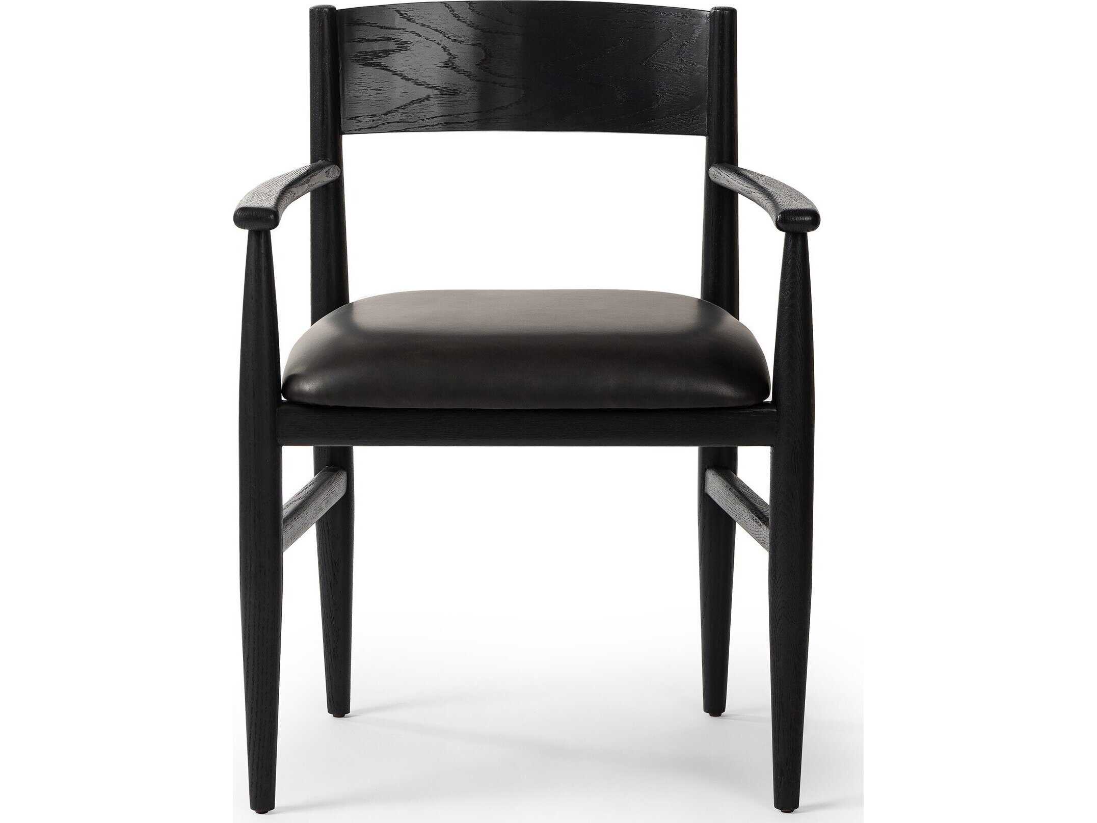 Four Hands Ashford Oak Wood Black Faux Leather Arm Dining Chair