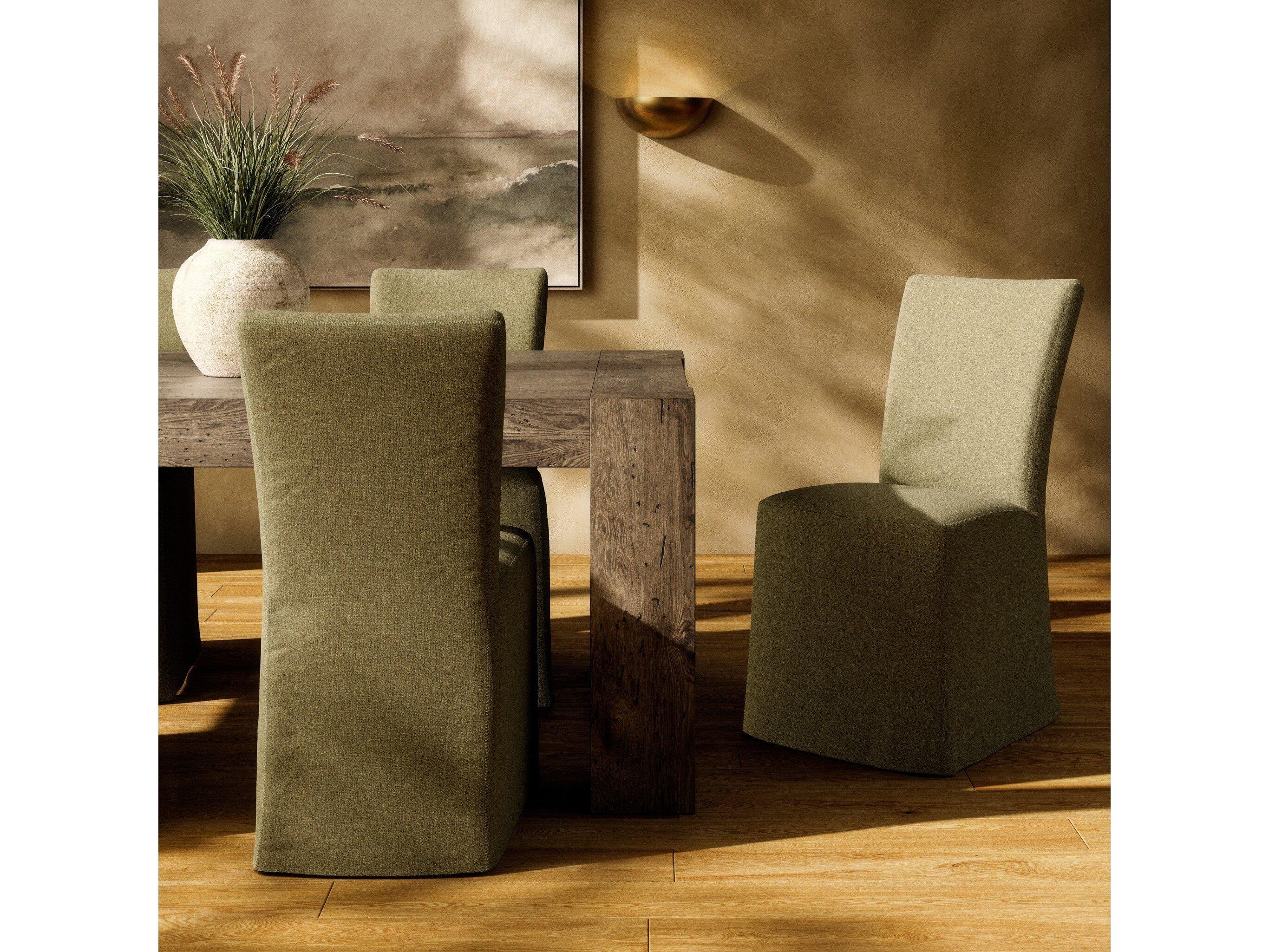 Four Hands Ashford Vista Slipcovered Broadway Olive Upholstered Birch Wood Slipcovered Dining Chair