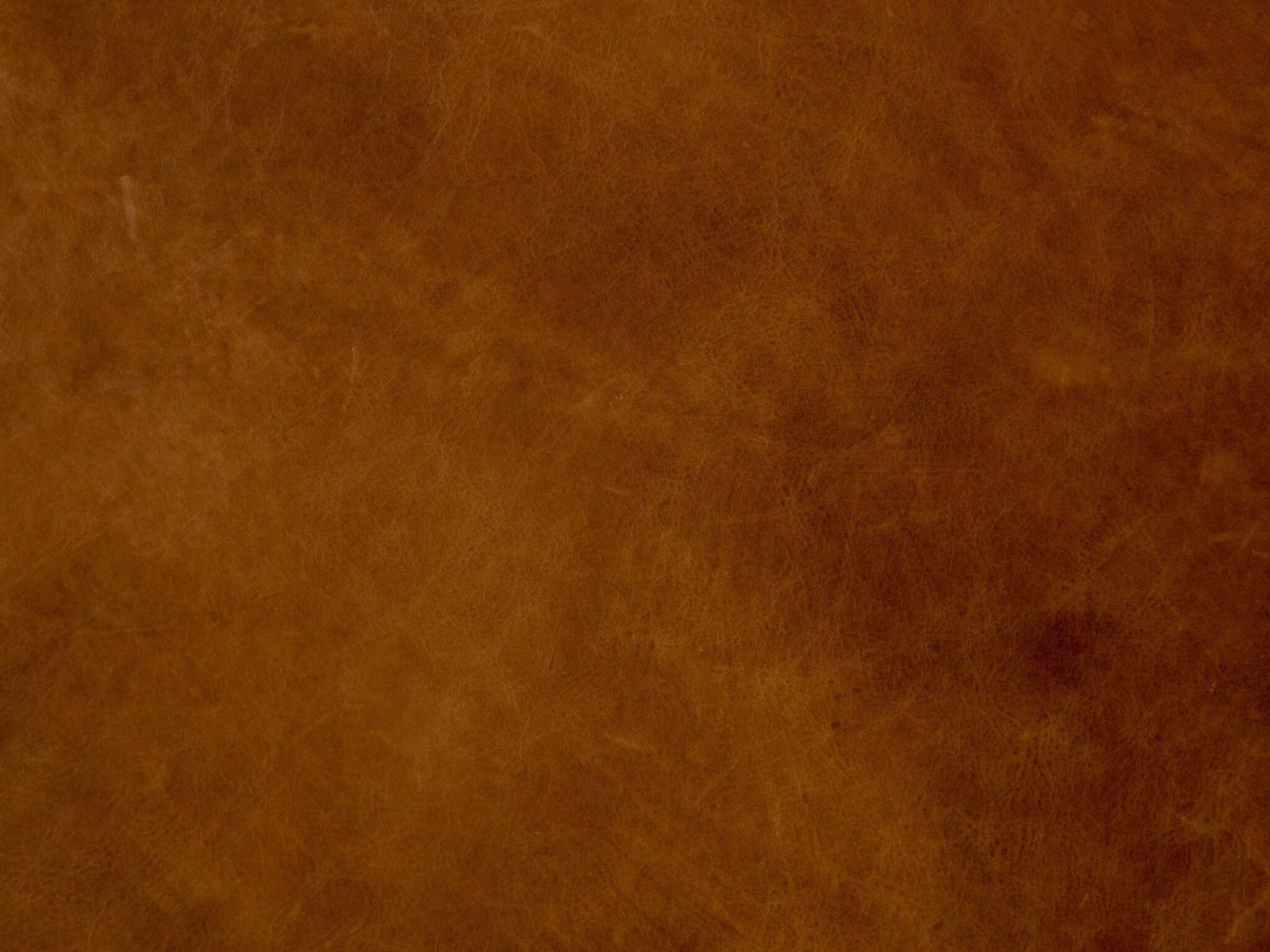 Four Hands Bishop Flint Patina Copper Bright Brass Brown Leather Ottoman