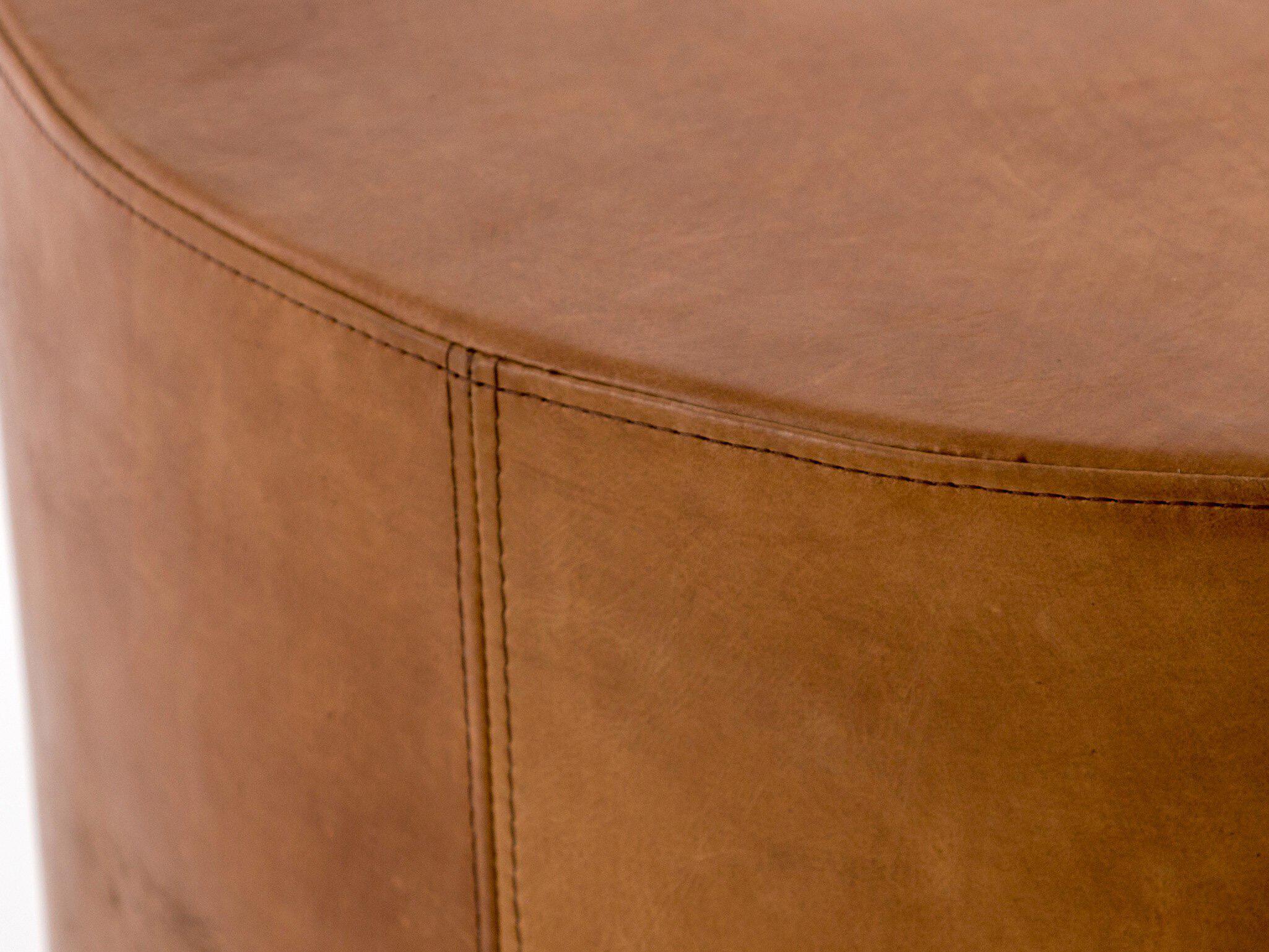 Four Hands Bishop Flint Patina Copper Bright Brass Brown Leather Ottoman