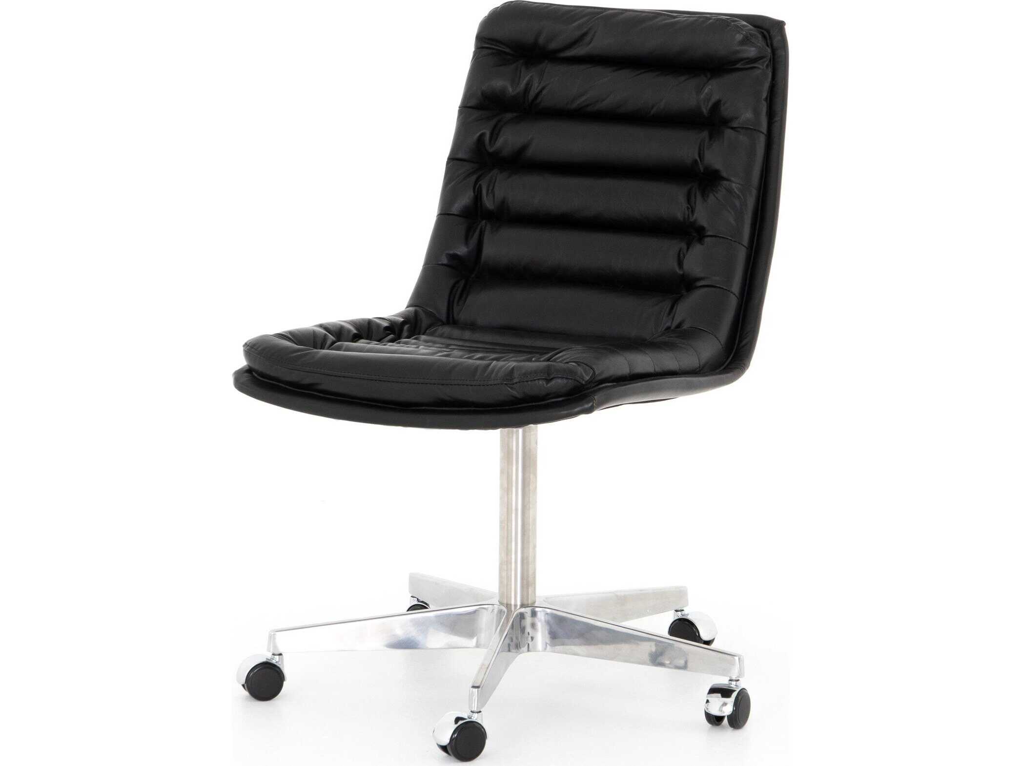 Four Hands Carnegie Black Leather Swivel Computer Office Chair