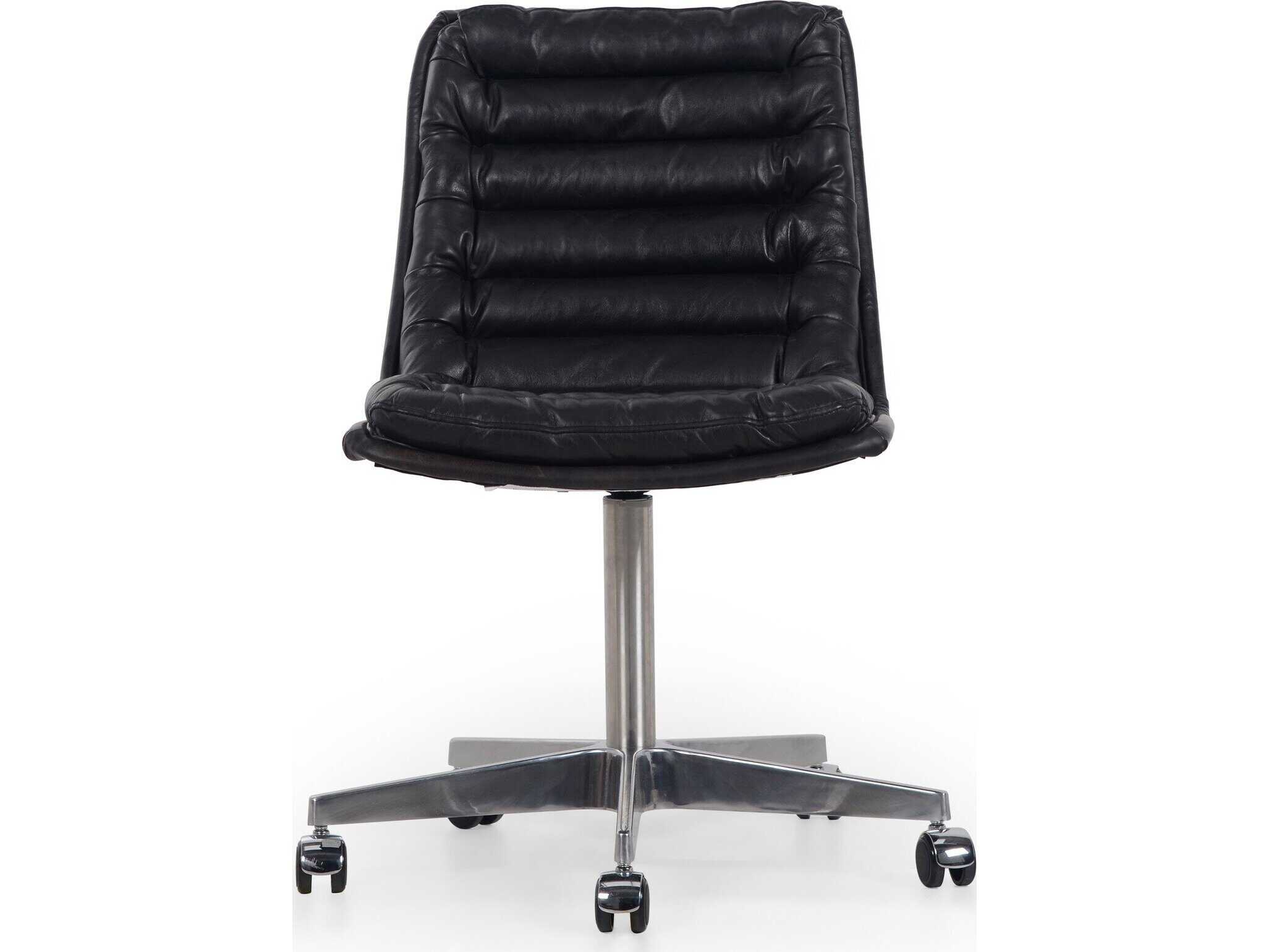 Four Hands Carnegie Black Leather Swivel Computer Office Chair