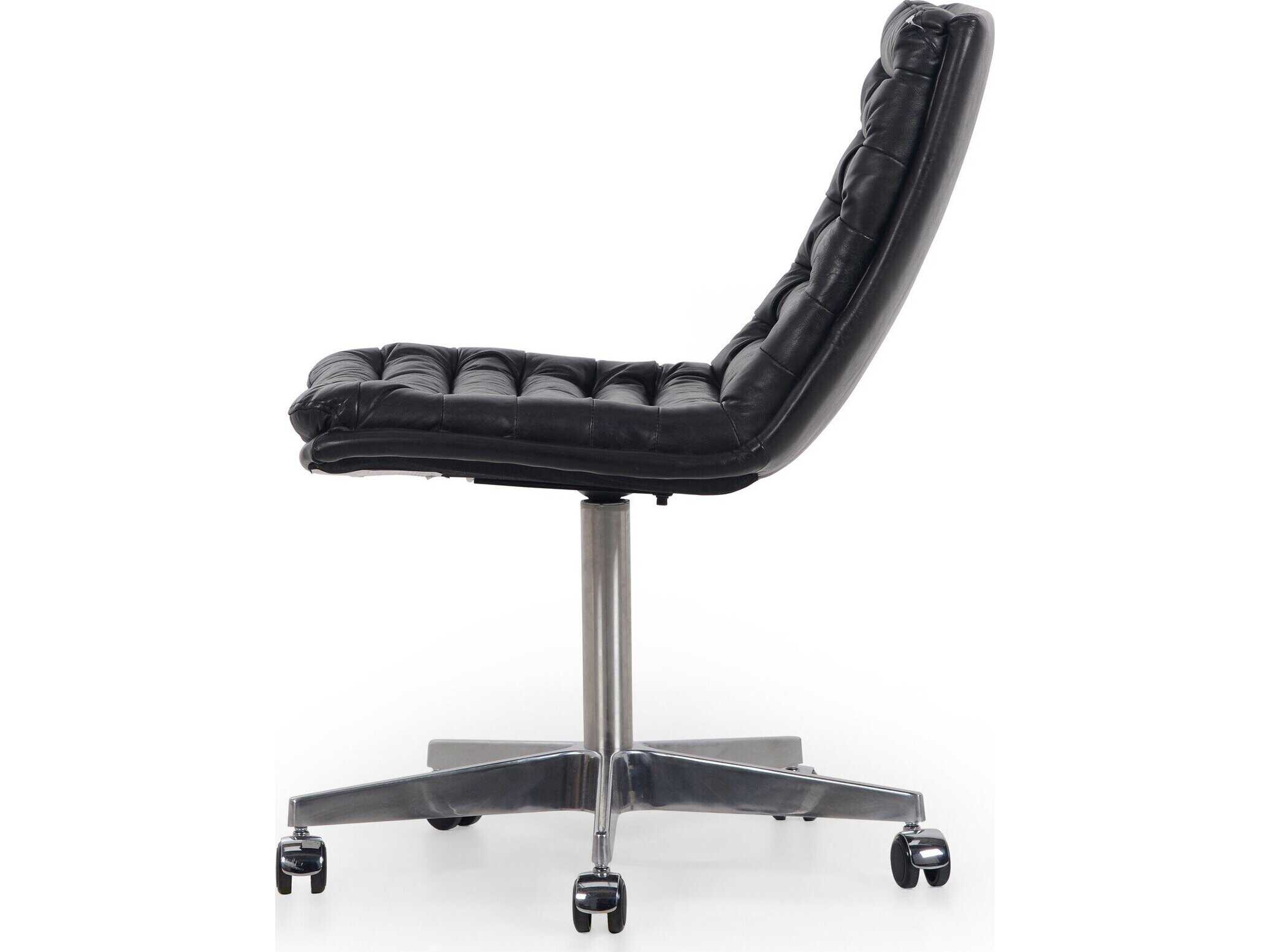 Four Hands Carnegie Black Leather Swivel Computer Office Chair