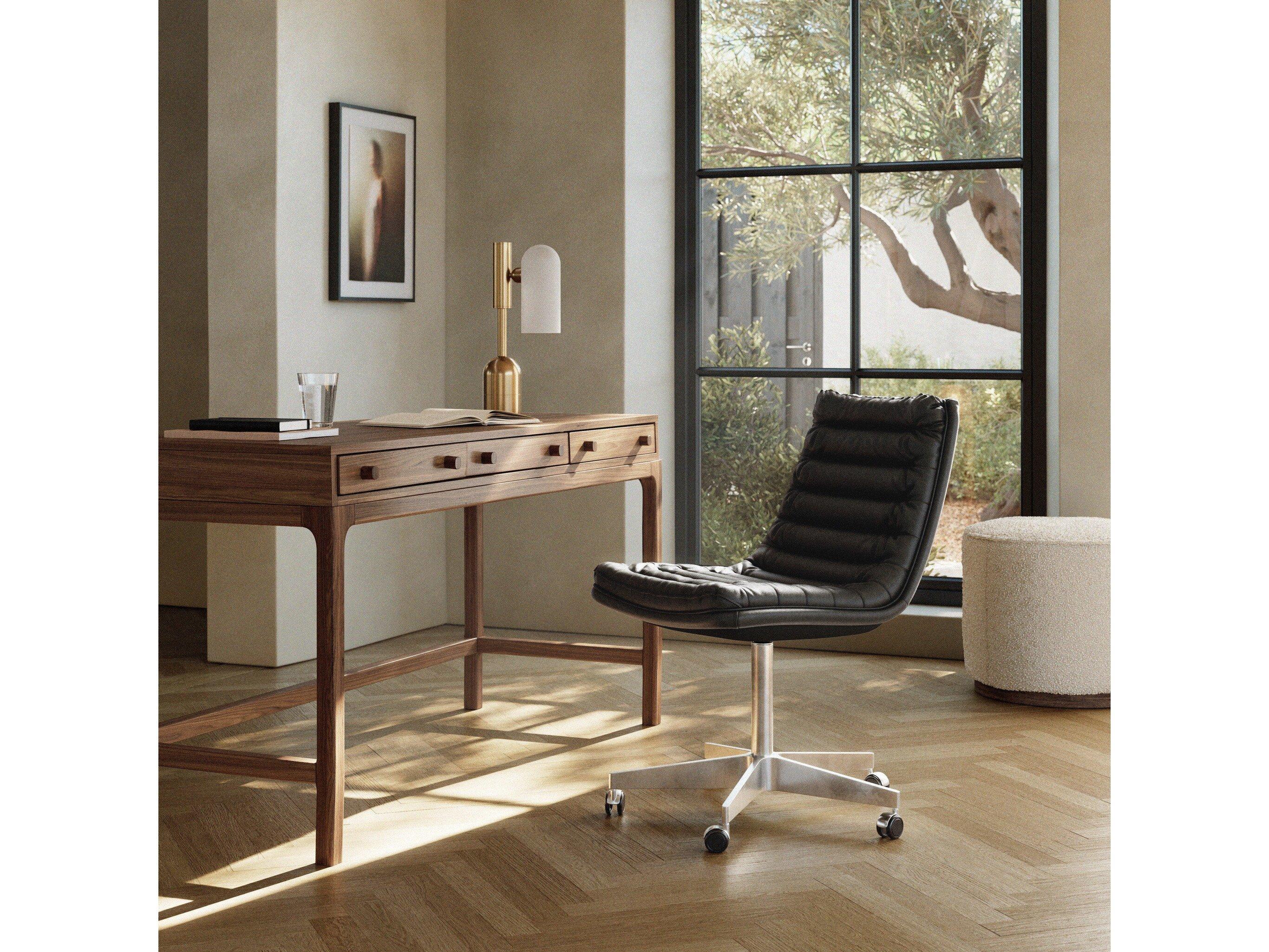 Four Hands Carnegie Black Leather Swivel Computer Office Chair