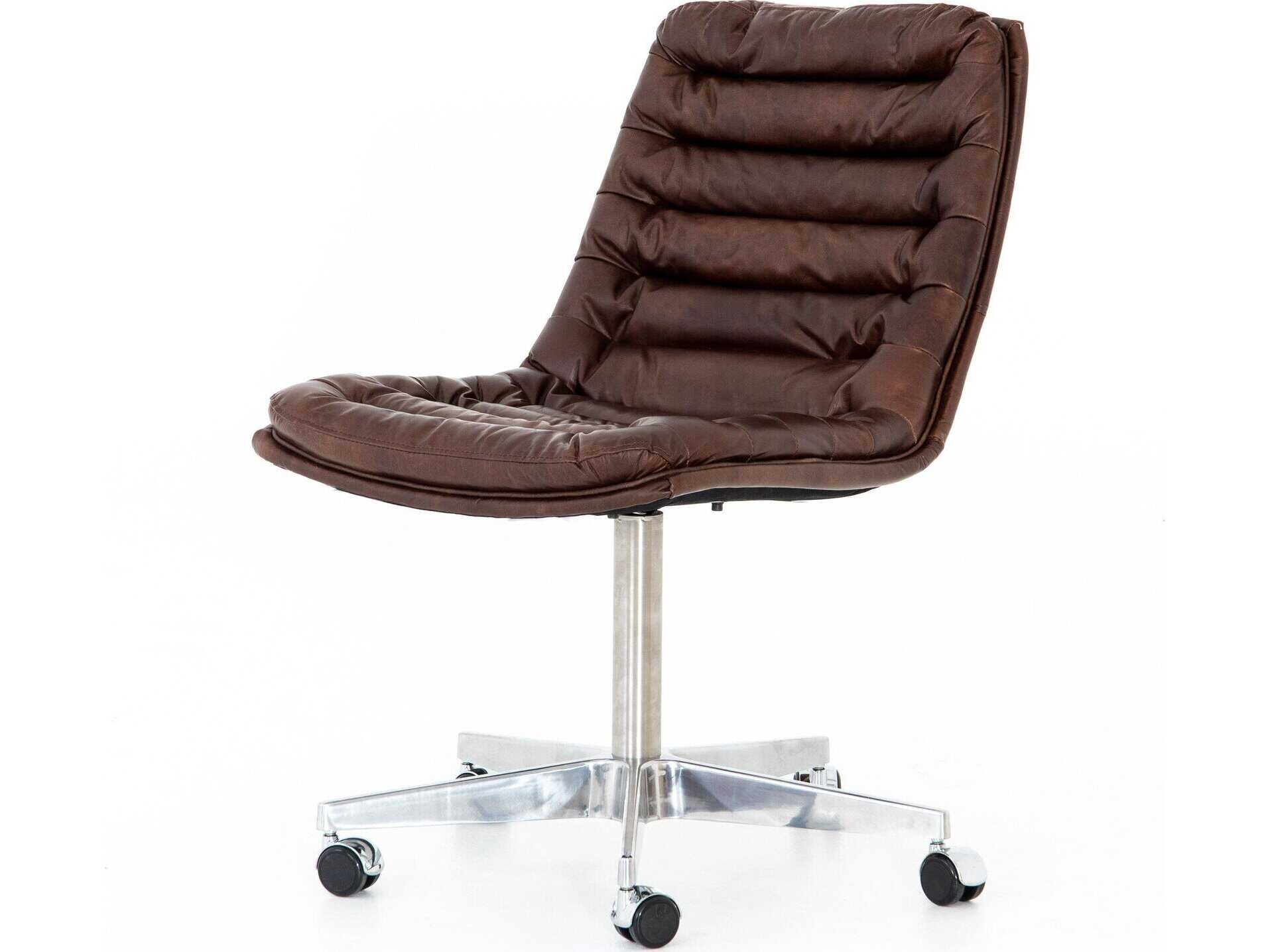 Four Hands Carnegie Brown Leather Swivel Executive Desk Chair