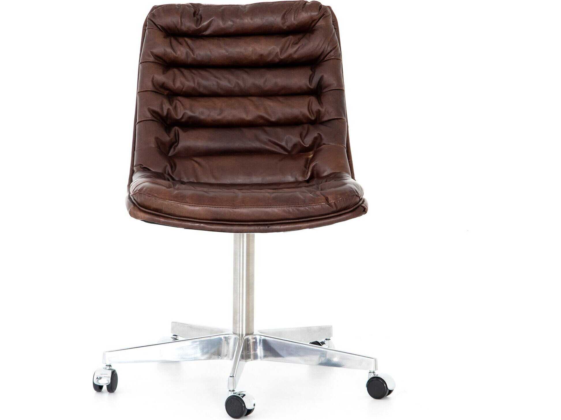 Four Hands Carnegie Brown Leather Swivel Executive Desk Chair