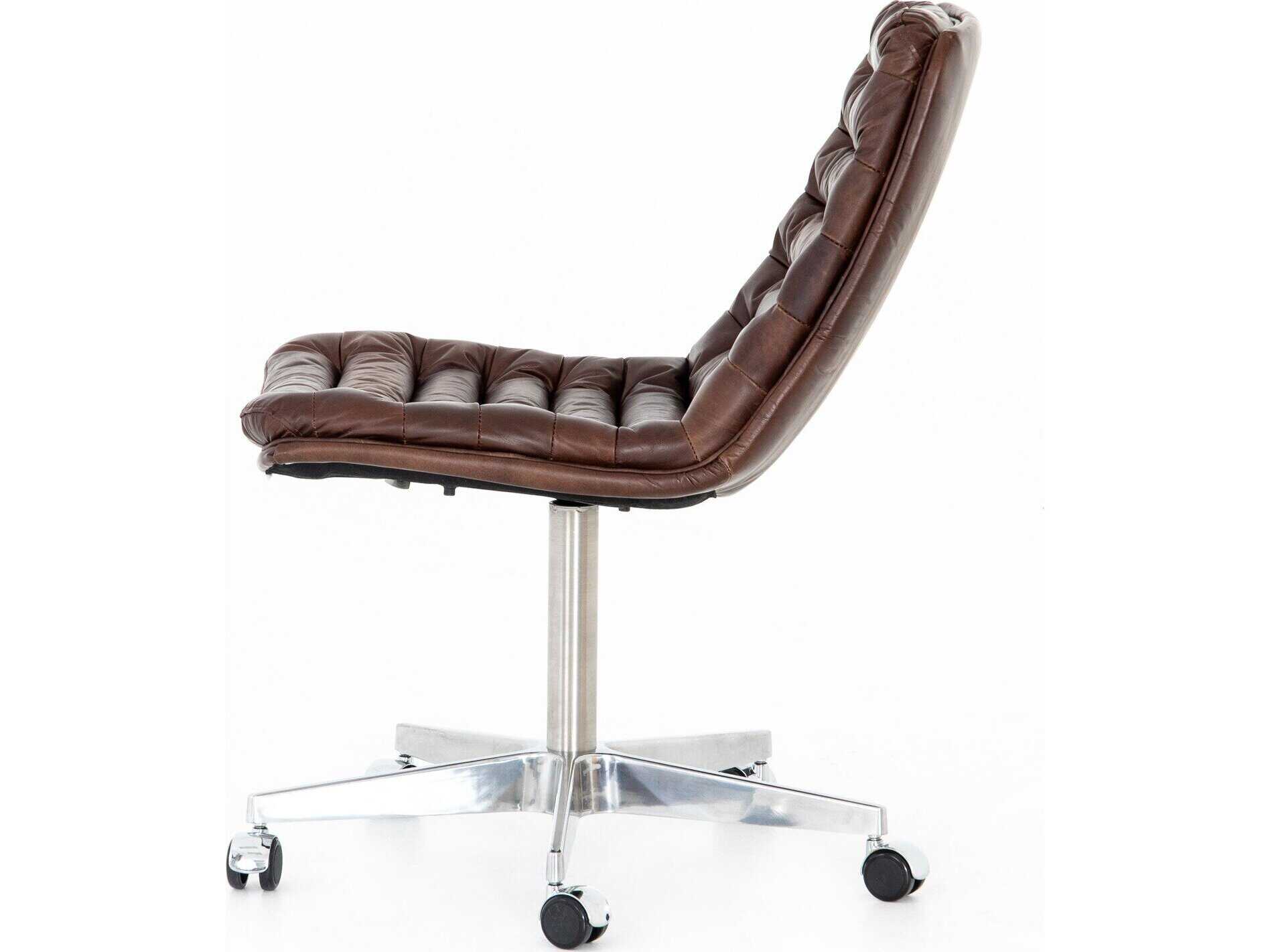 Four Hands Carnegie Brown Leather Swivel Executive Desk Chair