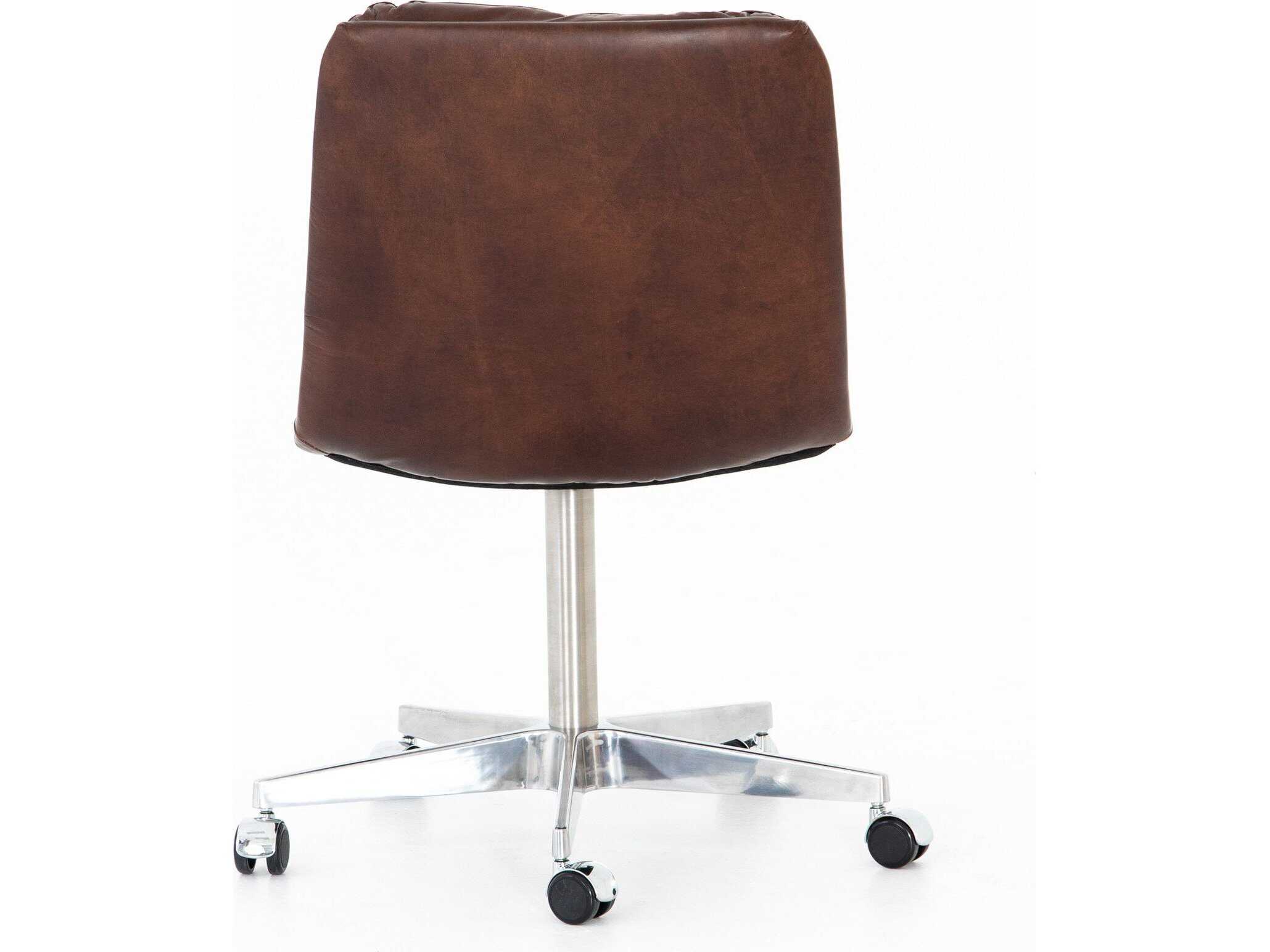 Four Hands Carnegie Brown Leather Swivel Executive Desk Chair