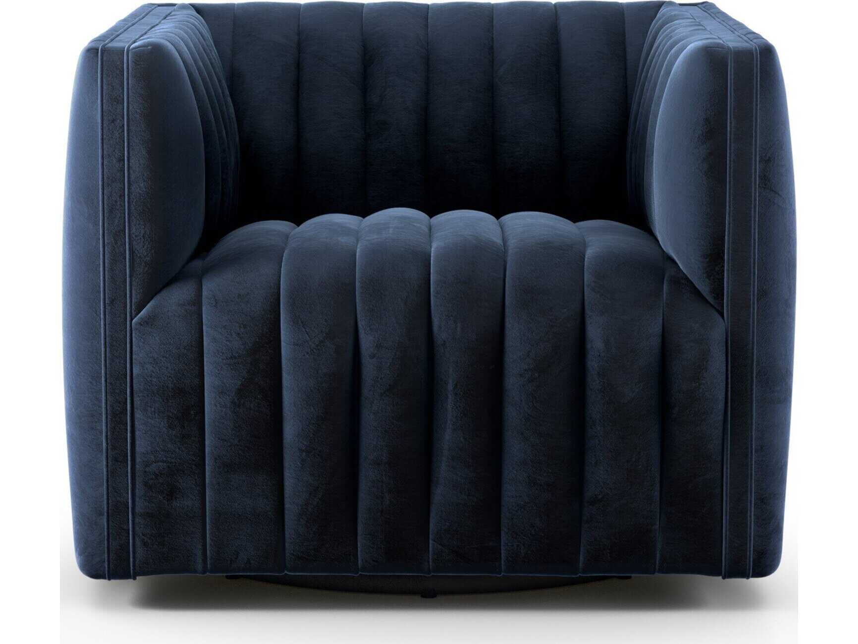 Four Hands Grayson Augustine Swivel Blue Fabric Accent Chair