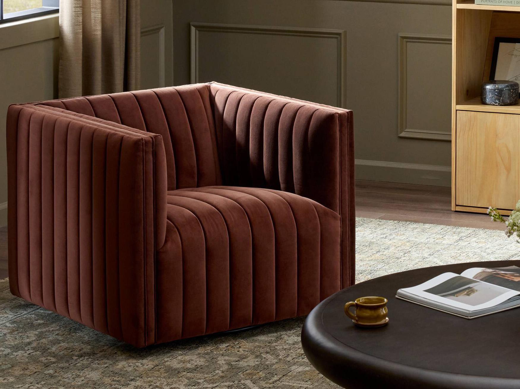 Four Hands Grayson Augustine Swivel Brown Fabric Accent Chair