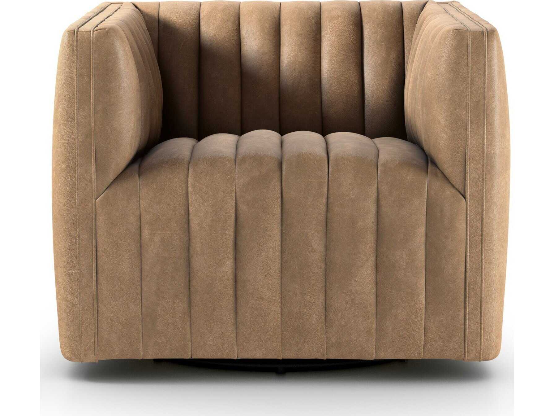 Four Hands Grayson Augustine Swivel Brown Leather Accent Chair