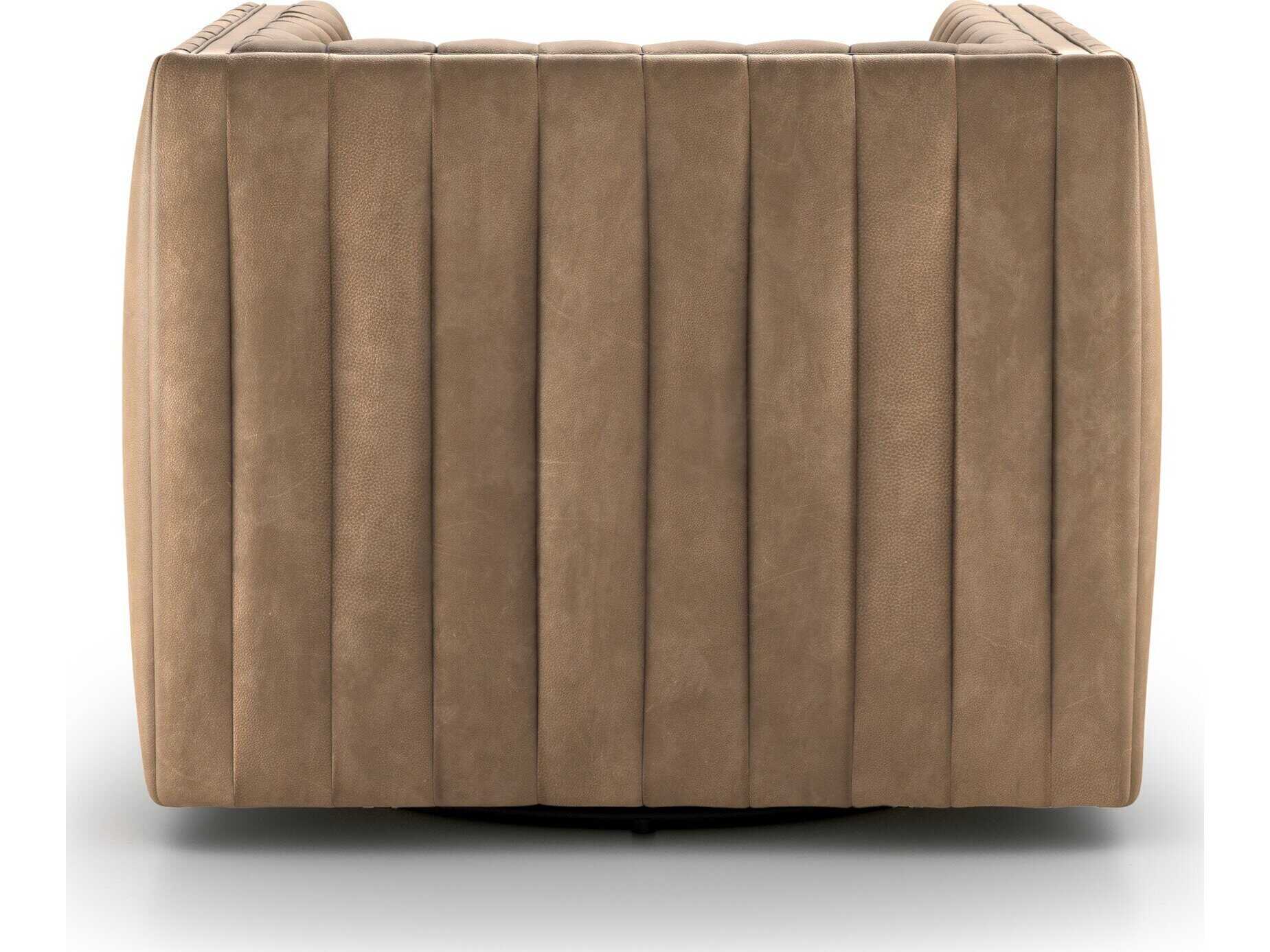 Four Hands Grayson Augustine Swivel Brown Leather Accent Chair