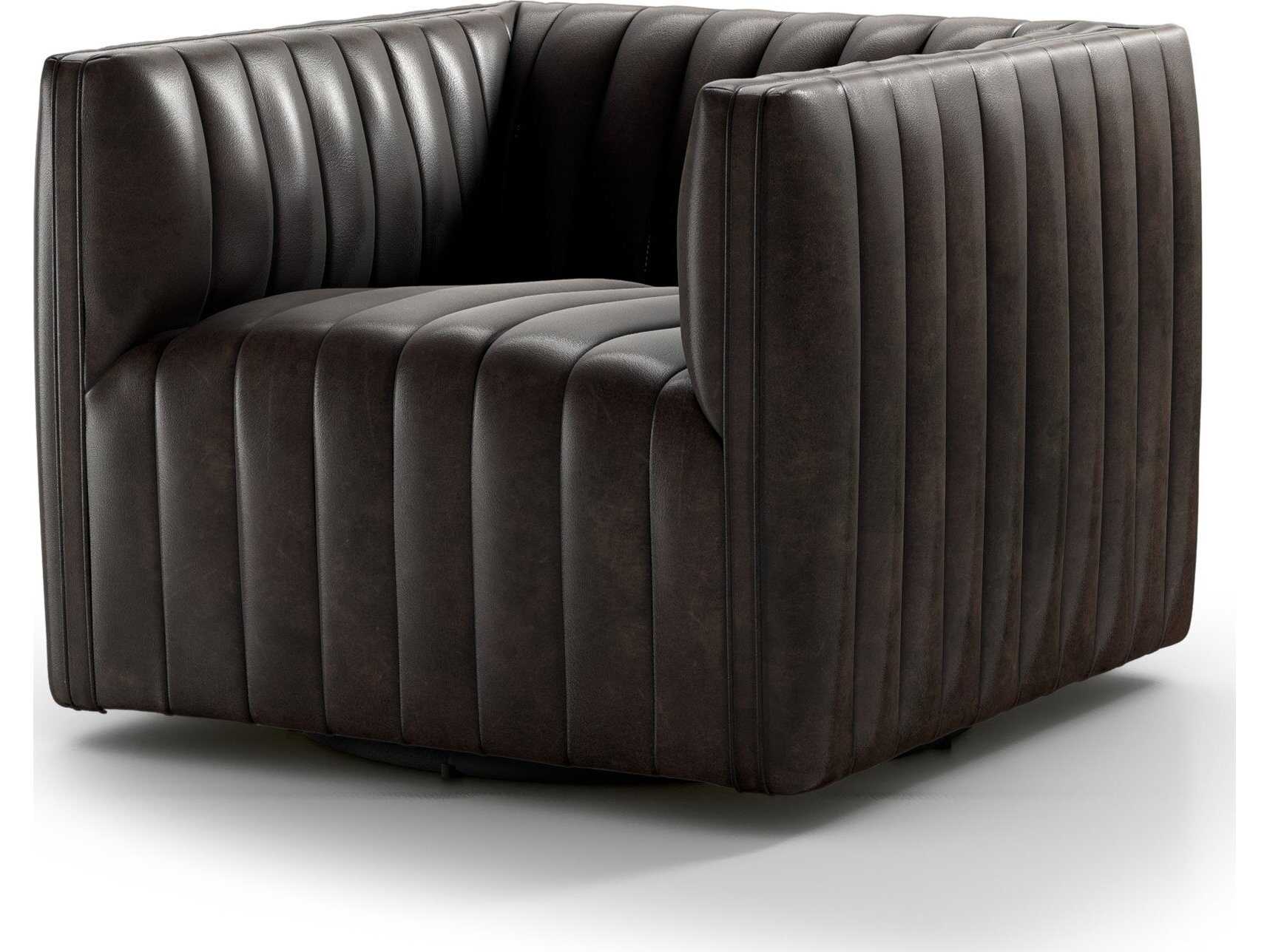 Four Hands Grayson Swivel Augustine Black Leather Accent Chair