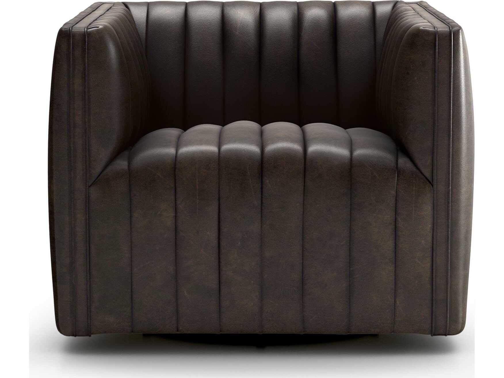 Four Hands Grayson Swivel Augustine Black Leather Accent Chair