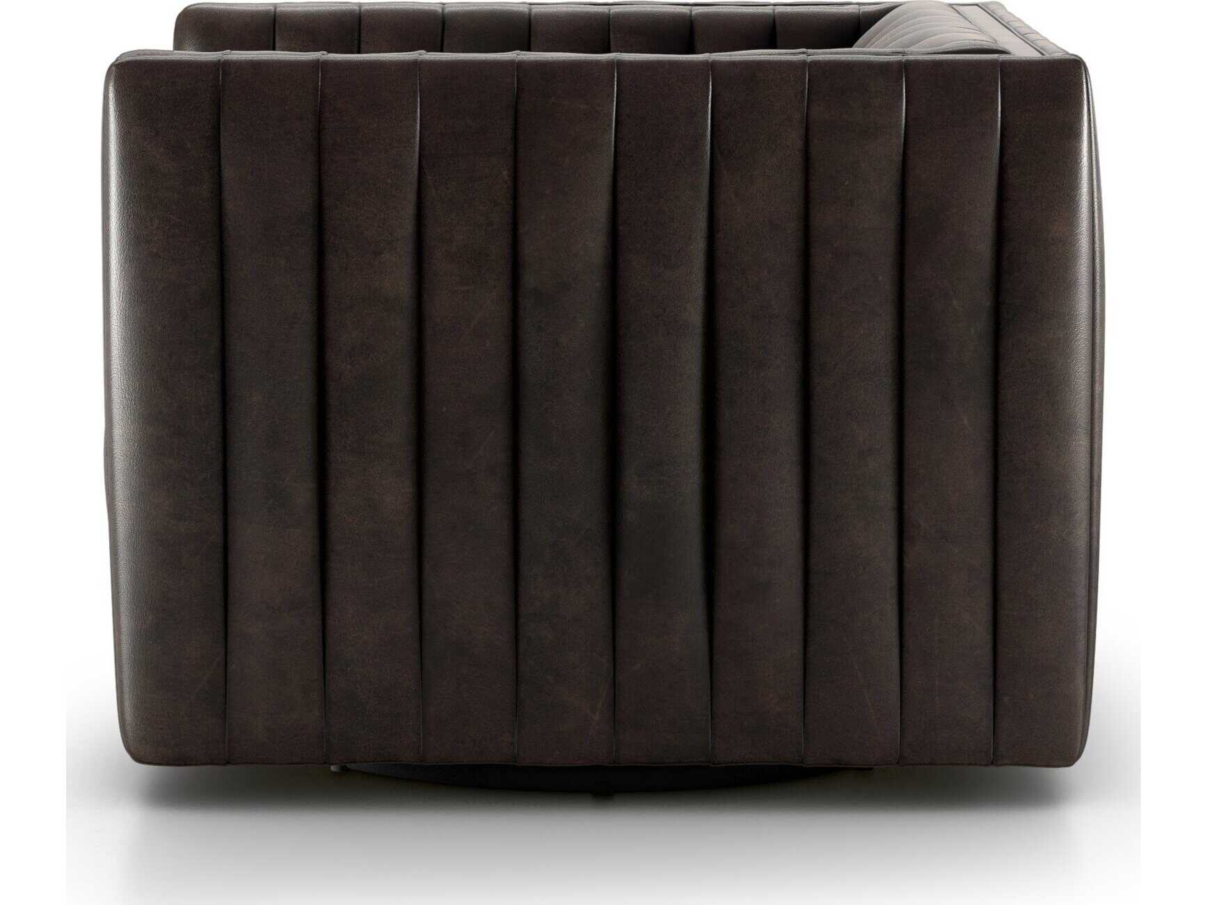 Four Hands Grayson Swivel Augustine Black Leather Accent Chair